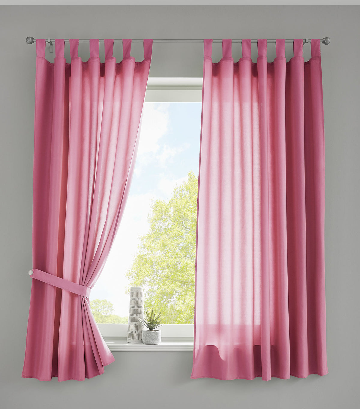 2er Set Vorhänge Schal Schlaufen »Berlin« Microsatin Lichtdurchlässig Kräuselband Uni Matt 20400N2 Pink HxB 175x140 cm Vorhang 20400N2pink-175_2 | girdainenbox.com