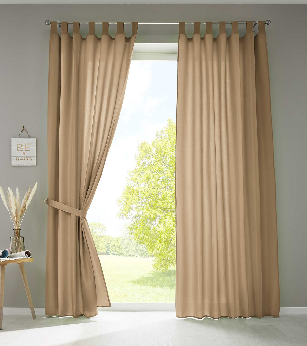 2er Set Vorhänge Schal Schlaufen »Berlin« Microsatin Lichtdurchlässig Kräuselband Uni Matt 20400N2 Sand HxB 245x140 cm Vorhang 20400N2sand | girdainenbox.com