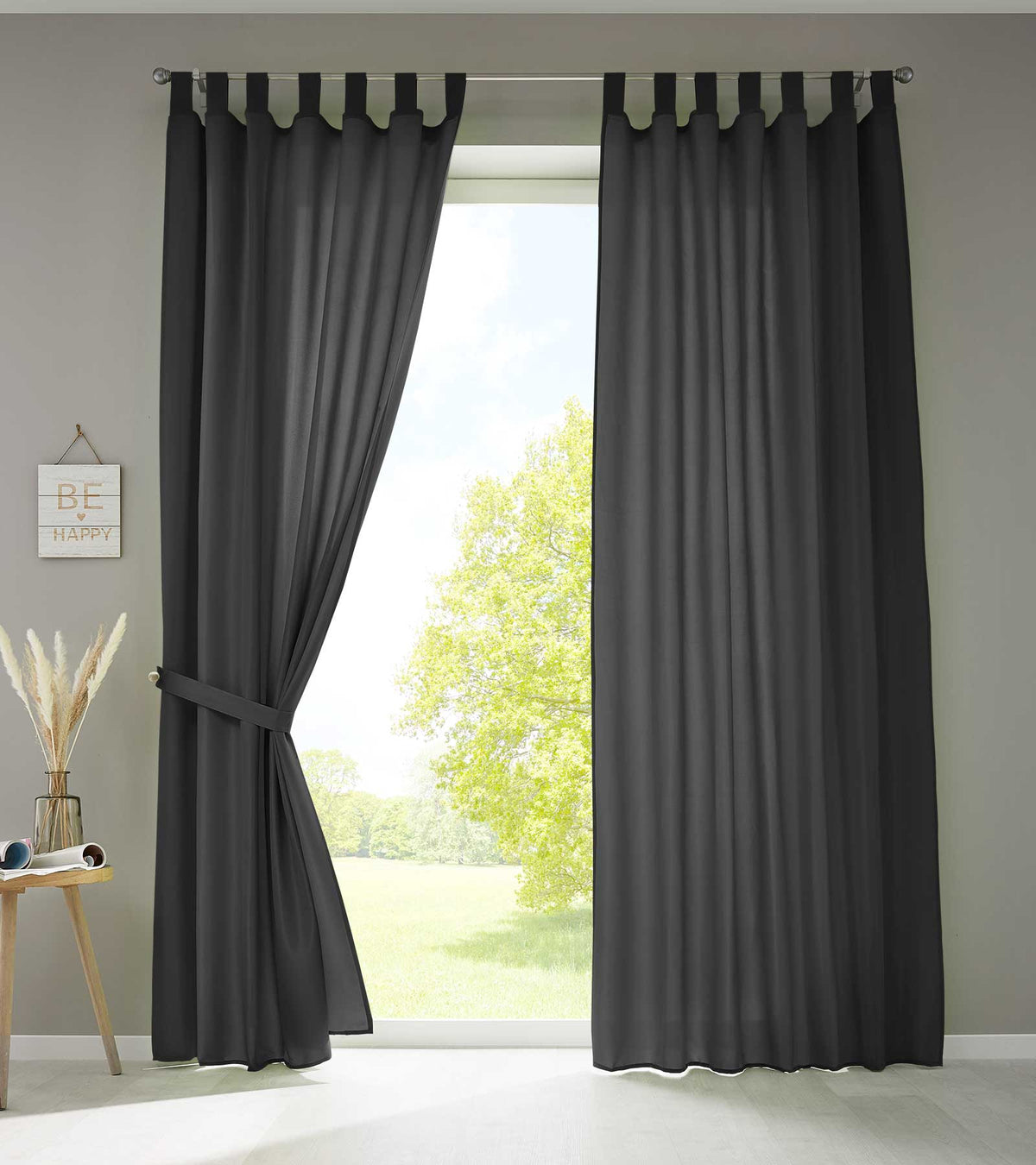 2er Set Vorhänge Schal Schlaufen »Berlin« Microsatin Lichtdurchlässig Kräuselband Uni Matt 20400N2 Schwarz HxB 245x140 cm Vorhang 20400N2schwarz | girdainenbox.com