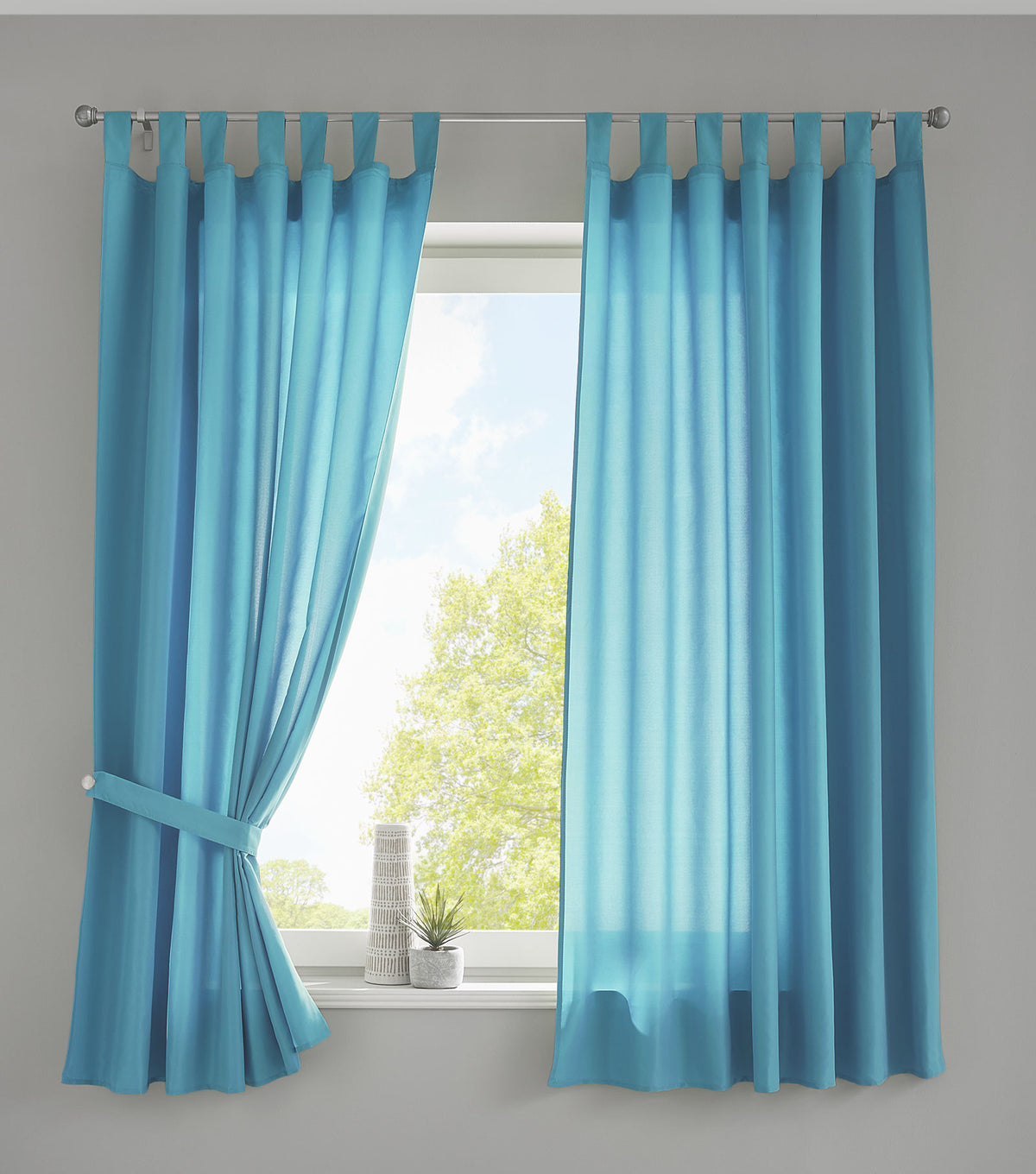 2er Set Vorhänge Schal Schlaufen »Berlin« Microsatin Lichtdurchlässig Kräuselband Uni Matt 20400N2 Türkis HxB 175x140 cm Vorhang 20400N2tuerkis-175_2 | girdainenbox.com