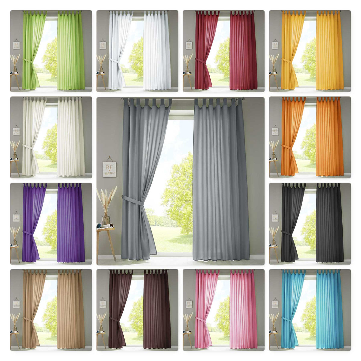 2er Set Vorhänge Schal Schlaufen »Berlin« Microsatin Lichtdurchlässig Kräuselband Uni Matt 20400N2 Vorhang 20400N2var | girdainenbox.com