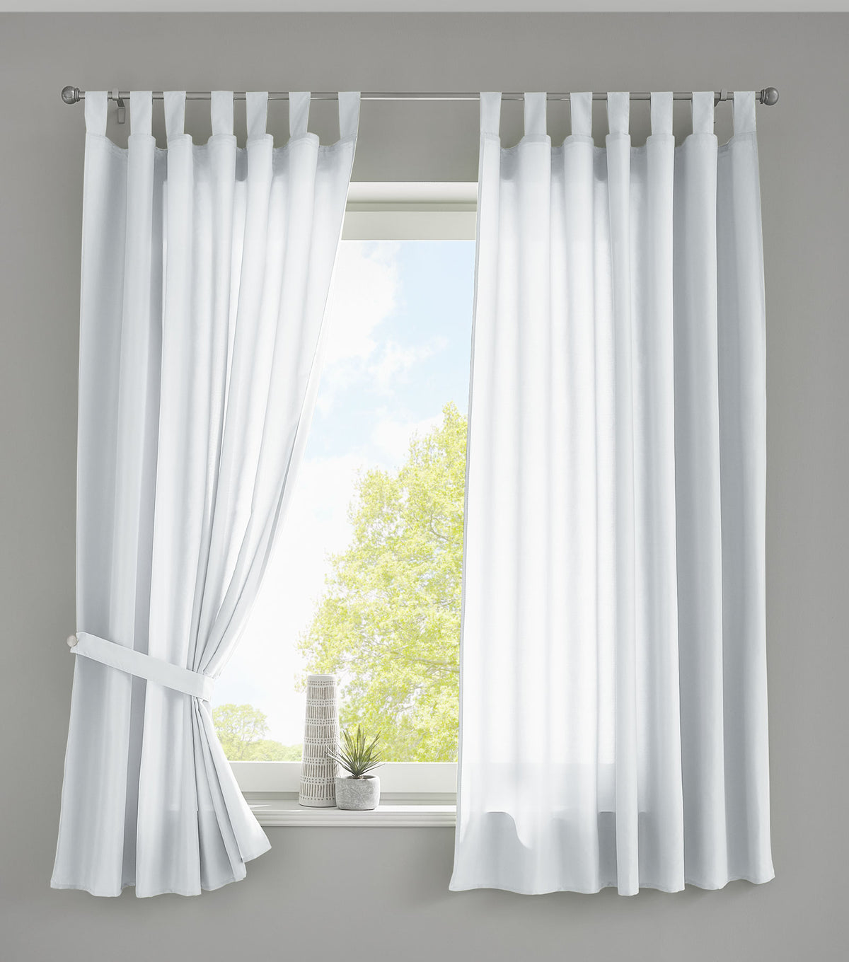 2er Set Vorhänge Schal Schlaufen »Berlin« Microsatin Lichtdurchlässig Kräuselband Uni Matt 20400N2 Weiß HxB 175x140 cm Vorhang 20400N2weiss-175_2 | girdainenbox.com