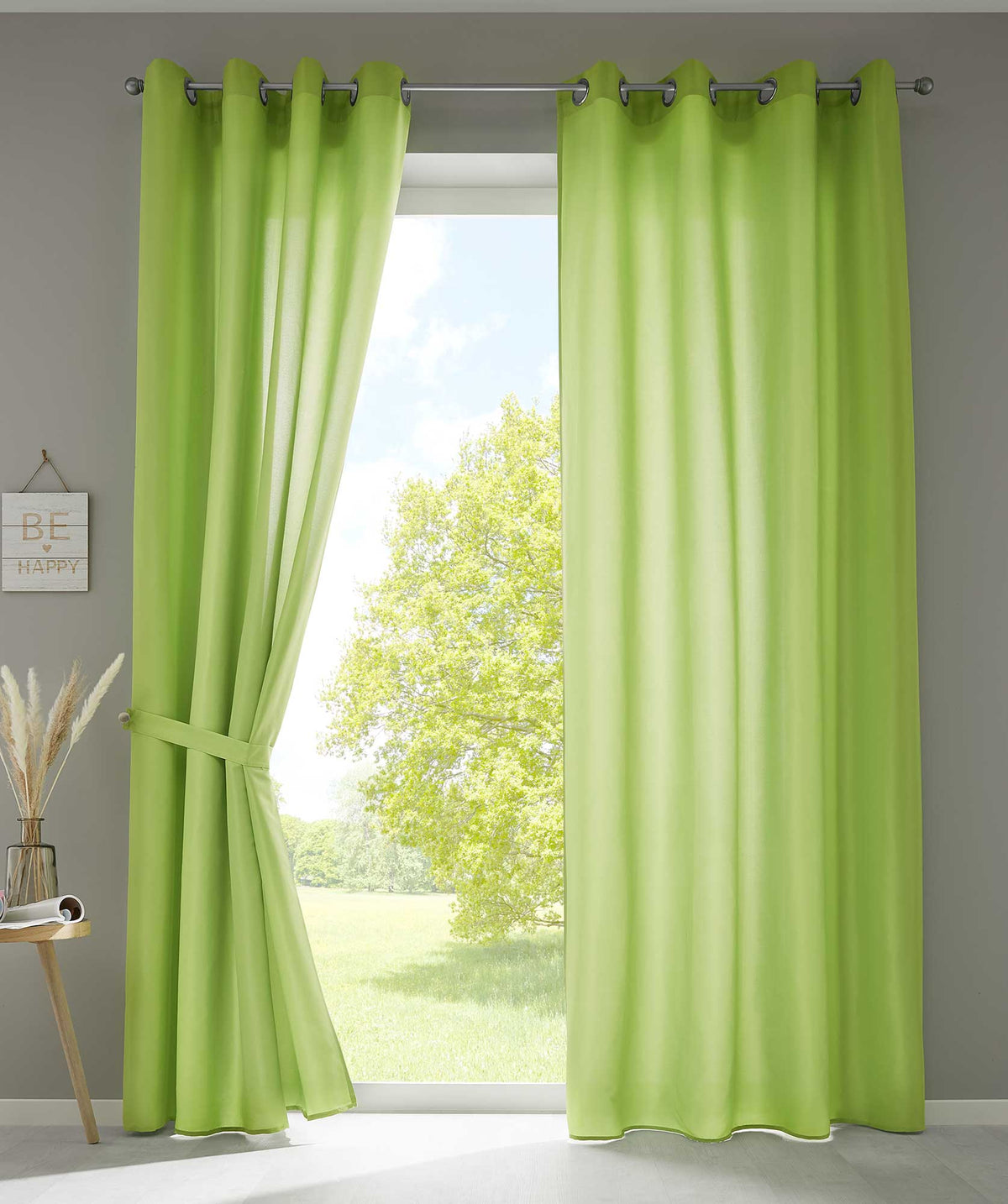 2er Set Vorhänge Schal Ösen »Berlin« Microsatin Lichtdurchlässig Uni Matt 20405N2 Apfelgrün HxB 225x140 cm Vorhang 20405N2apfelgruen | girdainenbox.com
