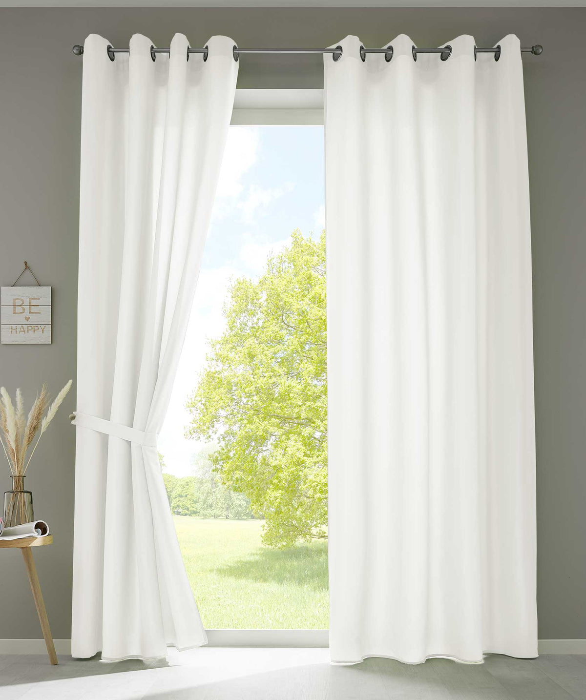 2er Set Vorhänge Schal Ösen »Berlin« Microsatin Lichtdurchlässig Uni Matt 20405N2 Creme HxB 225x140 cm Vorhang 20405N2creme | girdainenbox.com