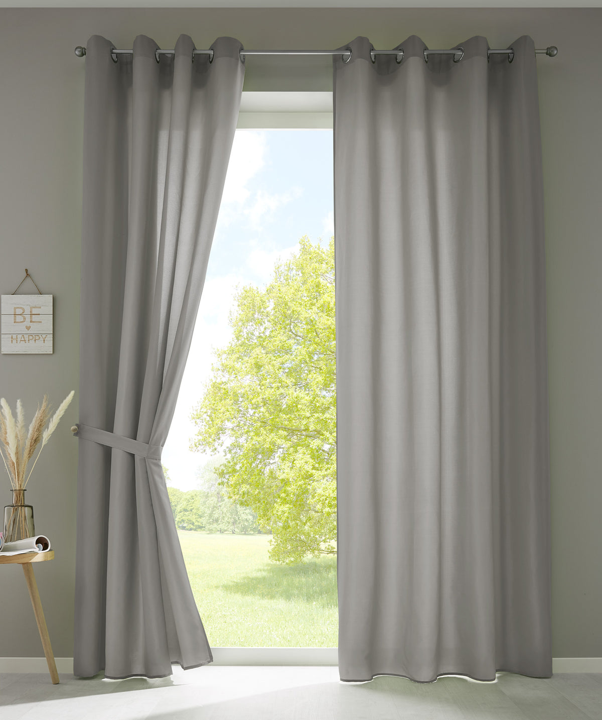 2er Set Vorhänge Schal Ösen »Berlin« Microsatin Lichtdurchlässig Uni Matt 20405N2 Hellgrau HxB 225x140 cm Vorhang 20405N2hellgrau | girdainenbox.com