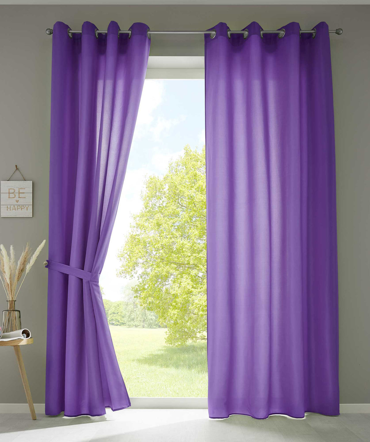 2er Set Vorhänge Schal Ösen »Berlin« Microsatin Lichtdurchlässig Uni Matt 20405N2 Lila HxB 245x140 cm Vorhang 20405N2lila_ed49b93f-fef5-44da-87db-581880d8b3c7 | girdainenbox.com