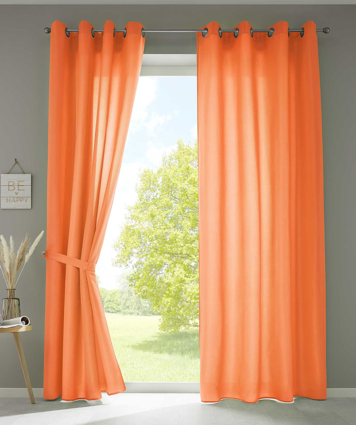 2er Set Vorhänge Schal Ösen »Berlin« Microsatin Lichtdurchlässig Uni Matt 20405N2 Orange HxB 245x140 cm Vorhang 20405N2orange_999c27f1-4bfd-4325-a106-1954e4ce1d85 | girdainenbox.com