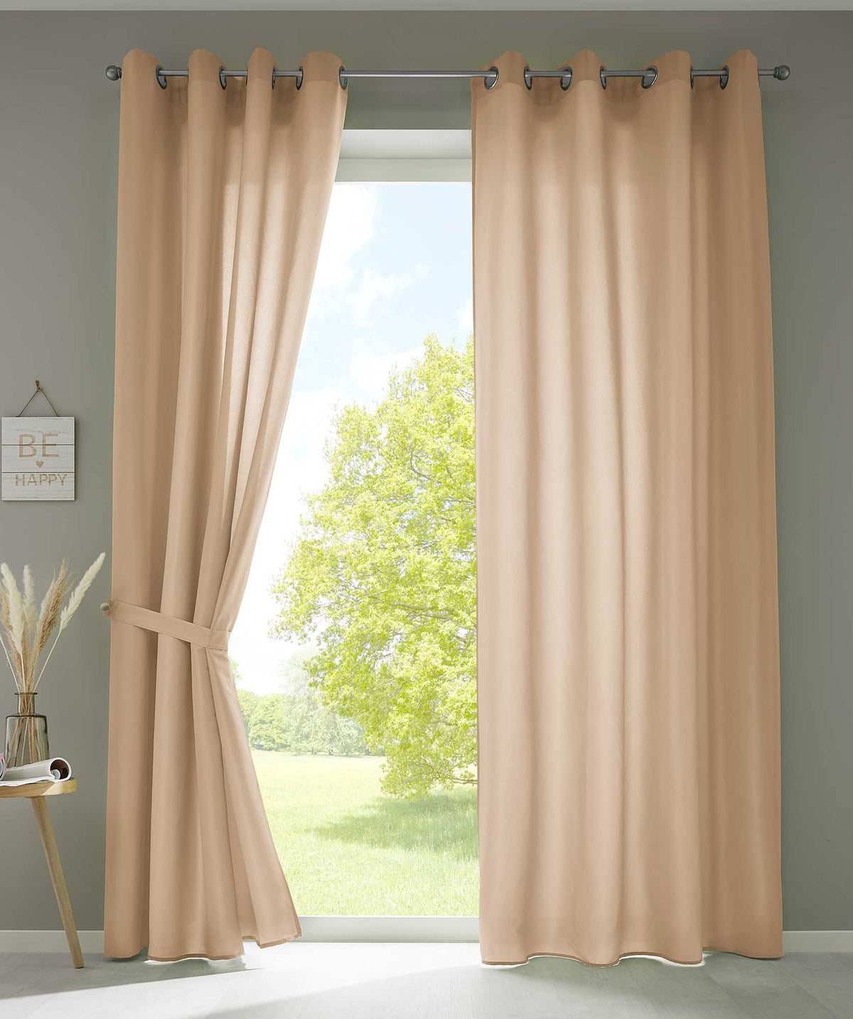 2er Set Vorhänge Schal Ösen »Berlin« Microsatin Lichtdurchlässig Uni Matt 20405N2 Sand HxB 225x140 cm Vorhang 20405N2sand | girdainenbox.com