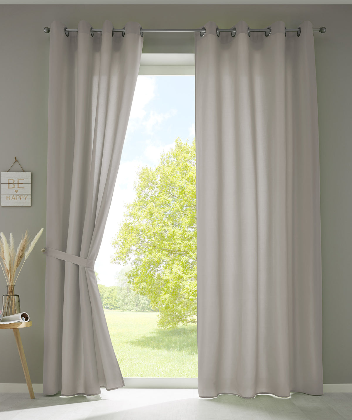 2er Set Vorhänge Schal Ösen »Berlin« Microsatin Lichtdurchlässig Uni Matt 20405N2 Stein HxB 175x140 cm Vorhang 20405N2stein_8e2a8522-8e68-45be-908f-a409543b8a84 | girdainenbox.com