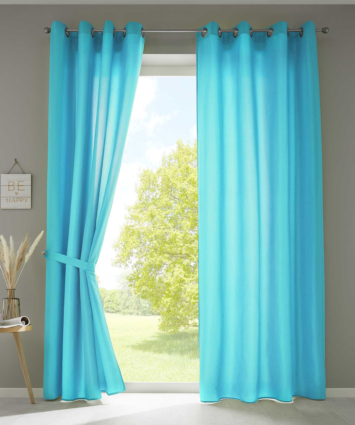 2er Set Vorhänge Schal Ösen »Berlin« Microsatin Lichtdurchlässig Uni Matt 20405N2 Türkis HxB 225x140 cm Vorhang 20405N2tuerkis | girdainenbox.com