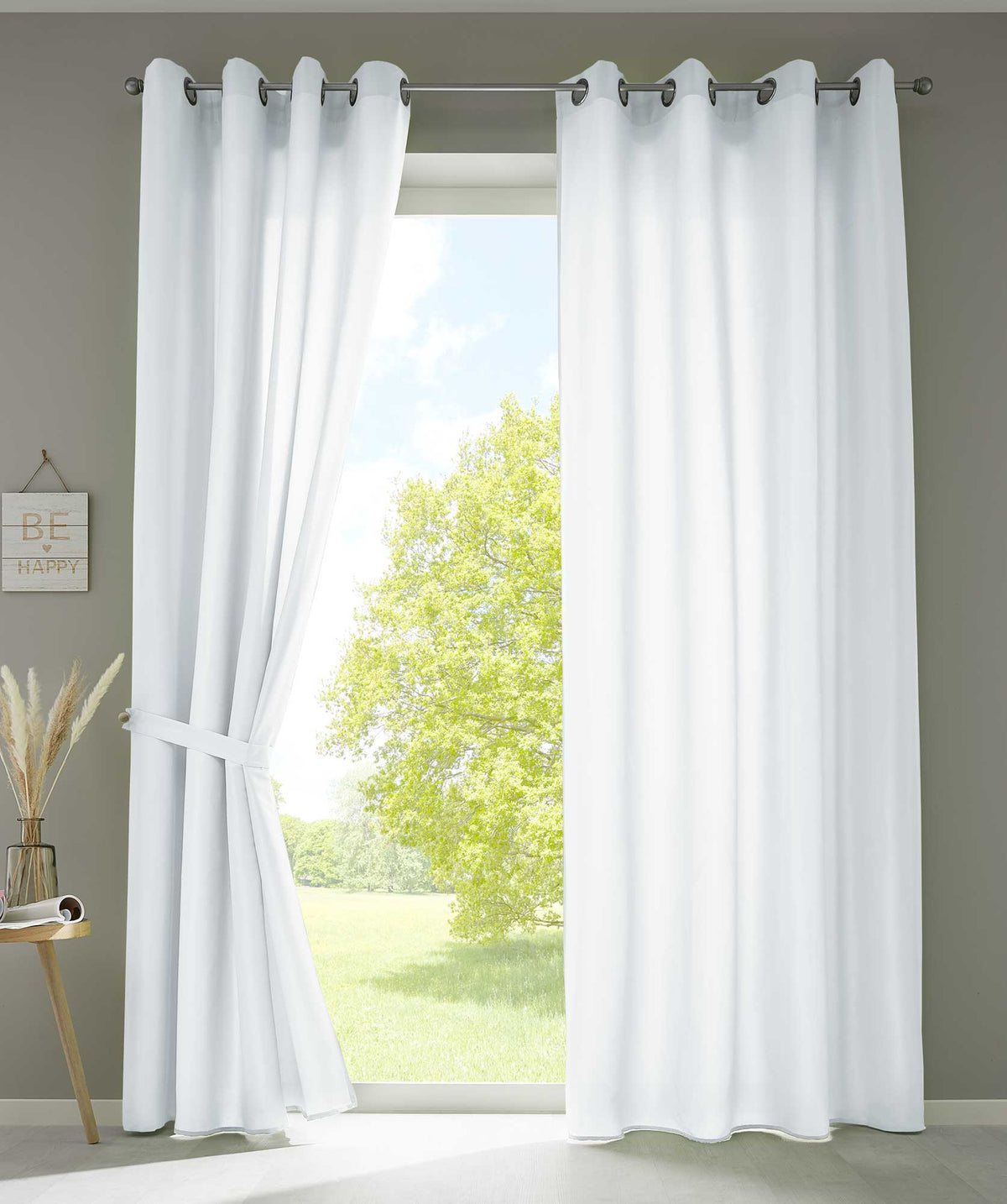 2er Set Vorhänge Schal Ösen »Berlin« Microsatin Lichtdurchlässig Uni Matt 20405N2 Weiß HxB 225x140 cm Vorhang 20405N2weiss | girdainenbox.com