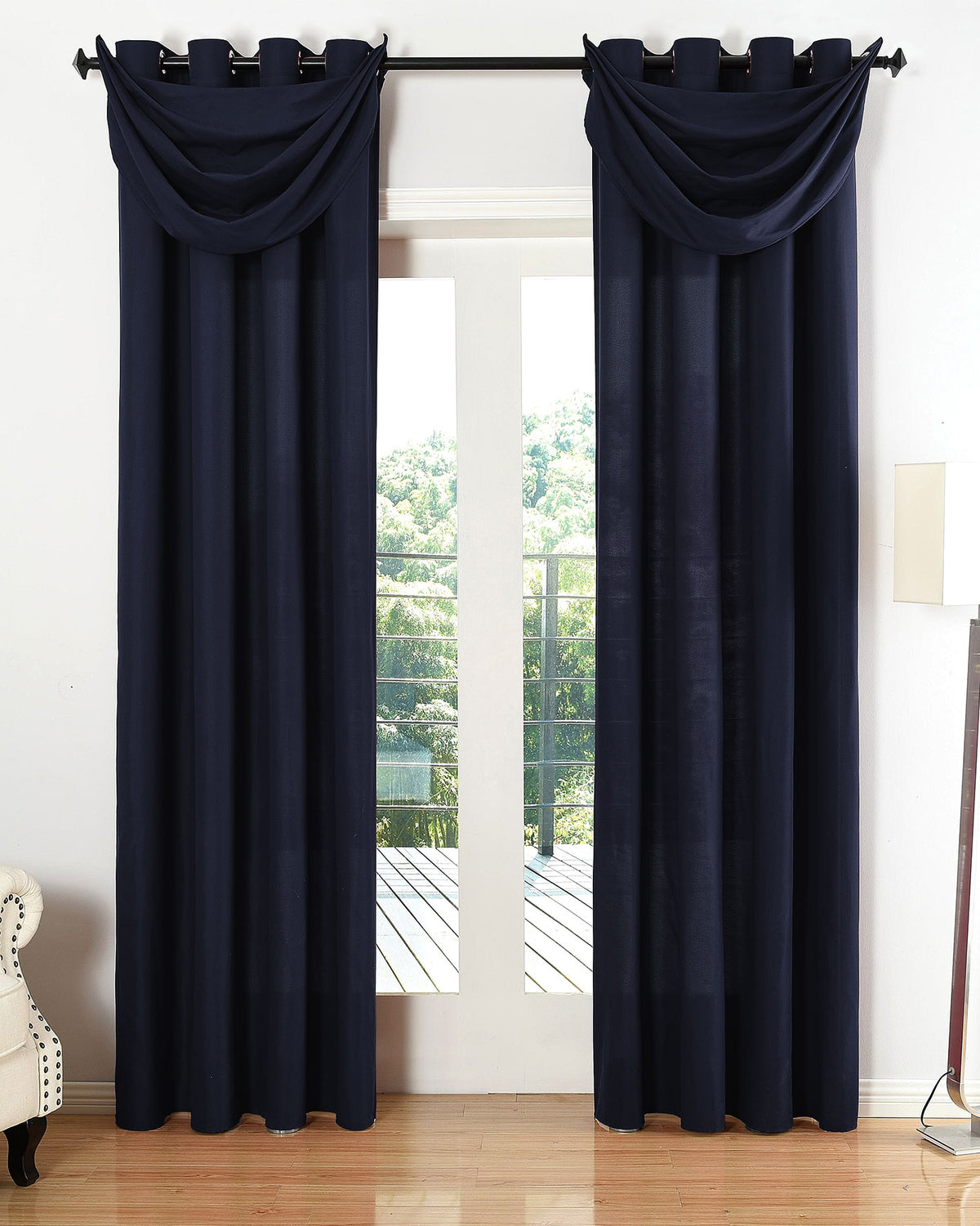Vorhang Set Schal Ösen Microsatin Segeltuch Querbehang lichtdurchlässig Deko Wohnzimmer 20405S4 Dunkelblau HxB 175x140 cm Vorhang Set 20405S4dunkelblau | girdainenbox.com