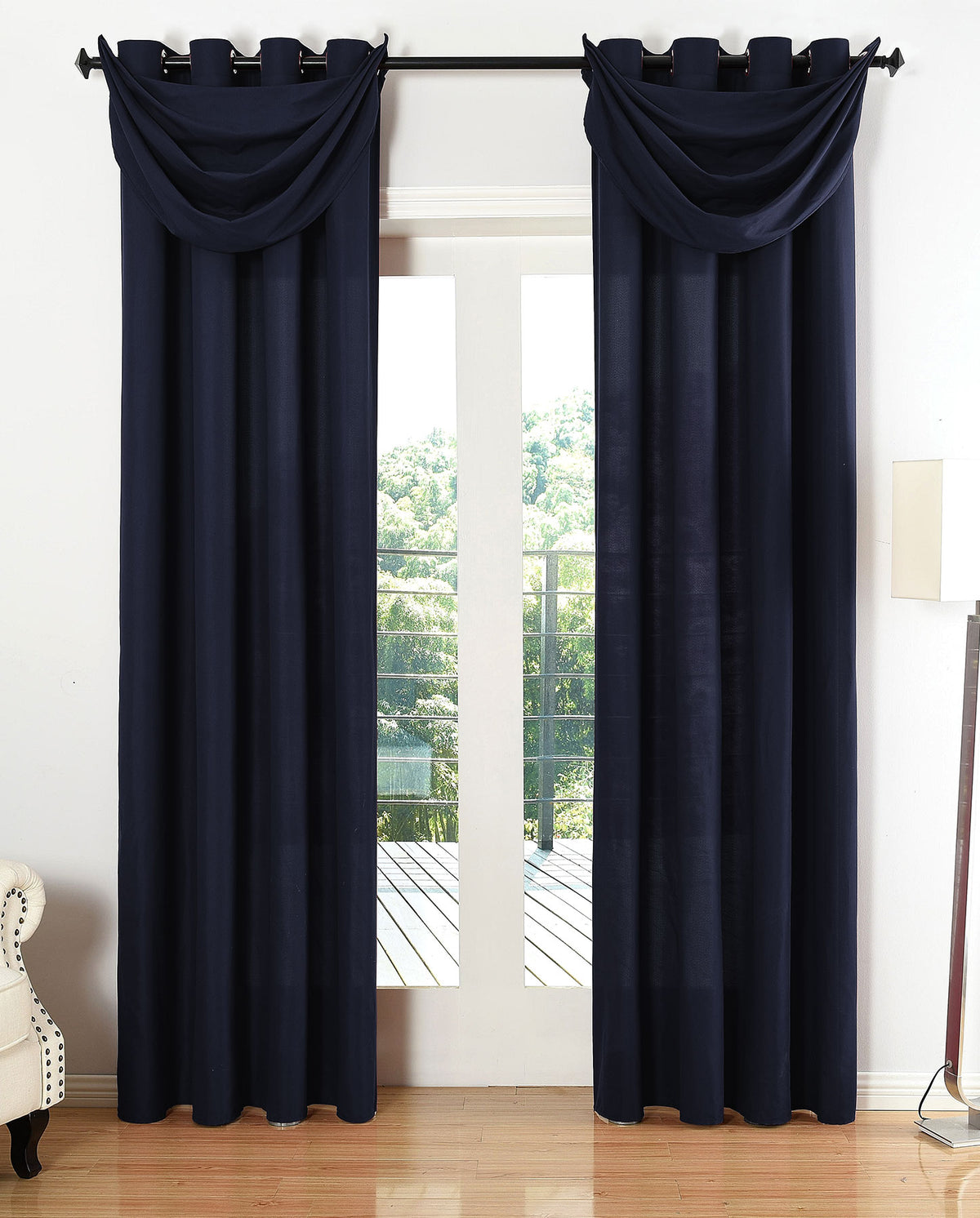 Vorhang Set Schal Ösen Microsatin Segeltuch Querbehang lichtdurchlässig Deko Wohnzimmer 20405S4 Dunkelblau HxB 175x140 cm Vorhang Set 20405S4dunkelblau | girdainenbox.com