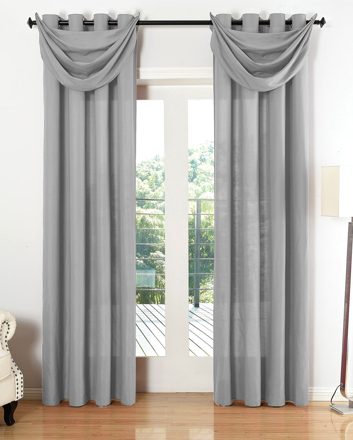 Vorhang Set Schal Ösen Microsatin Segeltuch Querbehang lichtdurchlässig Deko Wohnzimmer 20405S4 Grau HxB 225x140 cm Vorhang Set 20405S4grau_fcffa5b2-a703-494c-9ad1-23e9a5047960 | girdainenbox.com