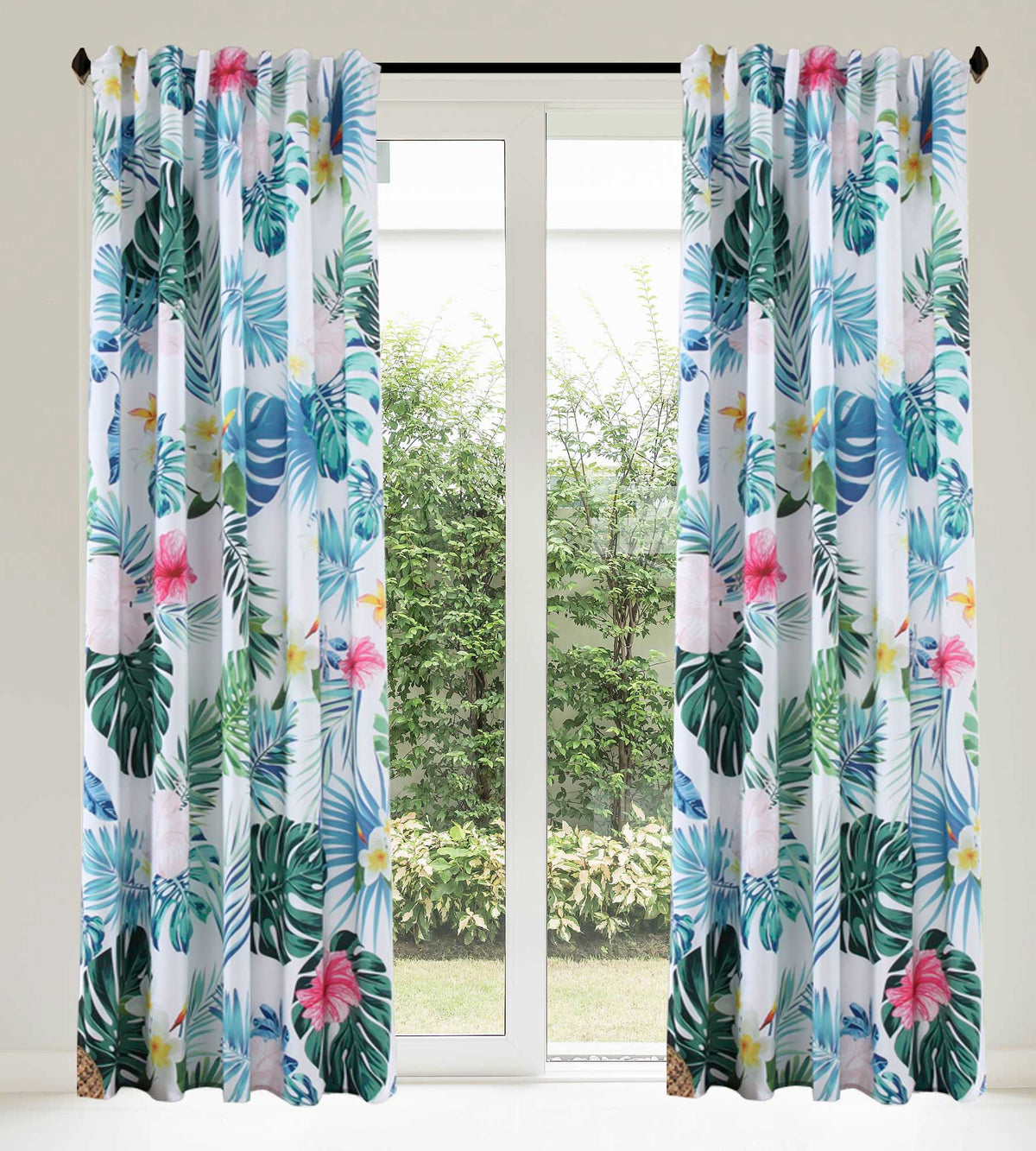 Vorhang Schal blickdicht verdeckte Schlaufen Universalband Digitaldruck (Höhe x Breite cm) 204902 Tropical 2 Stück 245x140 Vorhang Set 204902tropical | girdainenbox.com