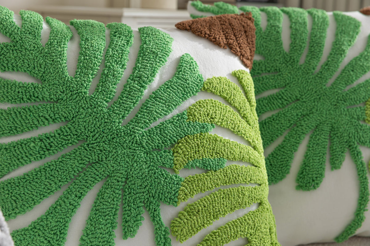 Kissenhülle »Cottbus« LxB 45x45 cm Grün Frottee-Stickerei 100% Baumwolle Monstera Blattmuster hochwertiger Leinenstoff 202490K Kissenhülle 3F3A3676 | girdainenbox.com