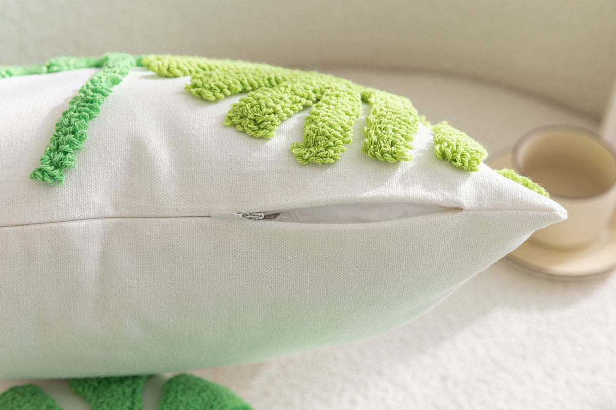 Kissenhülle »Cottbus« LxB 45x45 cm Grün Frottee-Stickerei 100% Baumwolle Monstera Blattmuster hochwertiger Leinenstoff 202490K Kissenhülle 3F3A3692 | girdainenbox.com