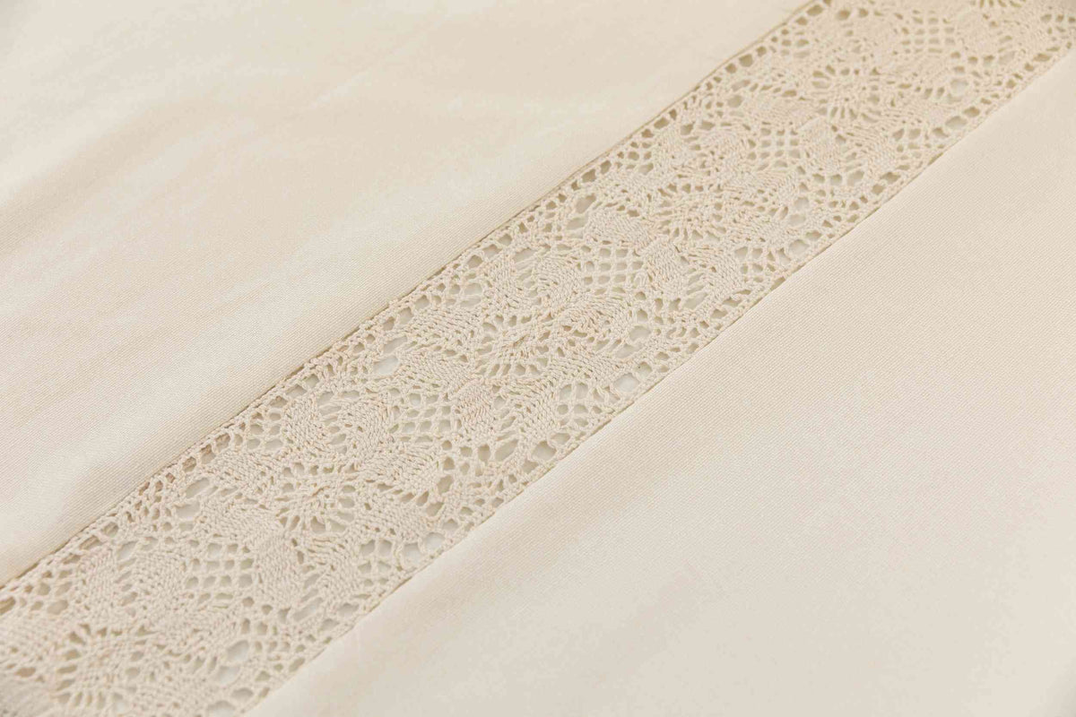 Vorhang Ösen »Osaka« HxB 245x140 cm Creme 100% Baumwolle Linenlook Makrameespitze Bommeln Raffhalter Gardinenschal 3F3A7244 | girdainenbox.com