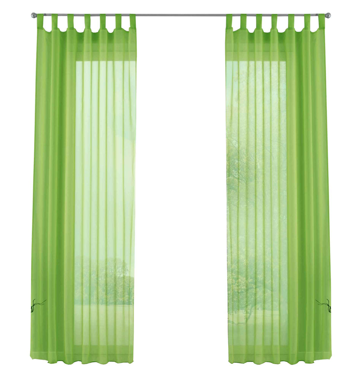 2er-Pack Gardinen Transparent Vorhang Set Wohnzimmer Voile Schlaufenschal mit Bleibandabschluß 61000CN Gardinen Set 61000CNapfelgruen-frei | girdainenbox.com