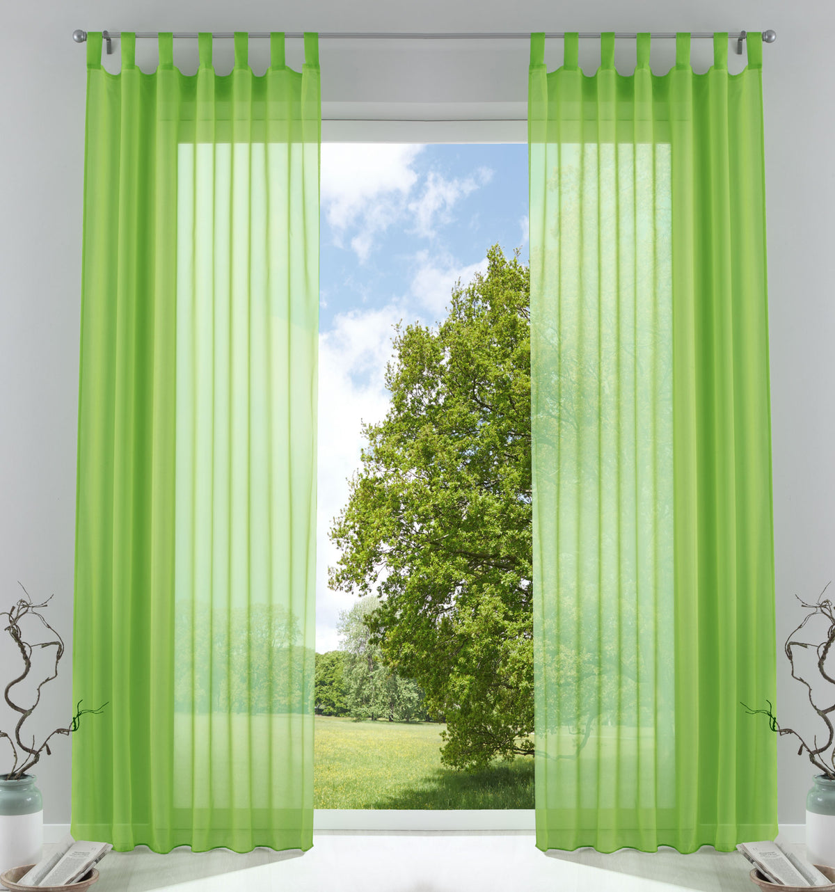 2er-Pack Gardinen Transparent Vorhang Set Wohnzimmer Voile Schlaufenschal mit Bleibandabschluß 61000CN Apfelgrün HxB 225x140 cm Gardinen Set 61000CNapfelgruen_27fc9352-74b5-4655-9b03-1d326cfab149 | girdainenbox.com