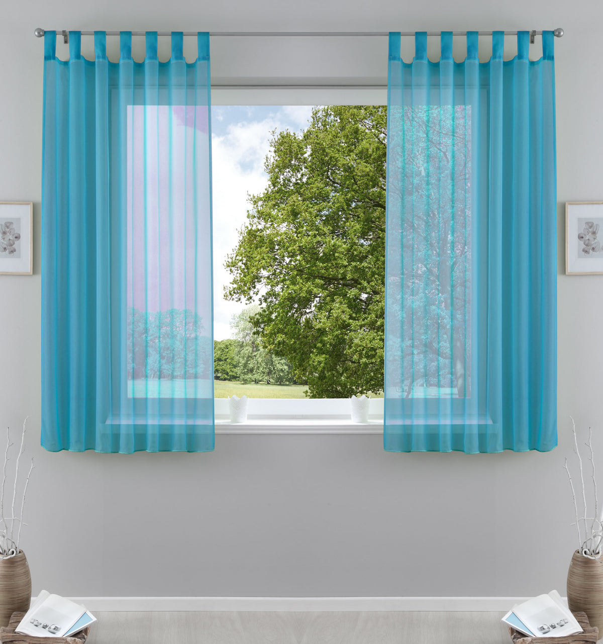 2er-Pack Gardinen Transparent Vorhang Set Wohnzimmer Voile Schlaufenschal mit Bleibandabschluß 61000CN Blau HxB 175x140 cm Gardinen Set 61000CNblau-175 | girdainenbox.com