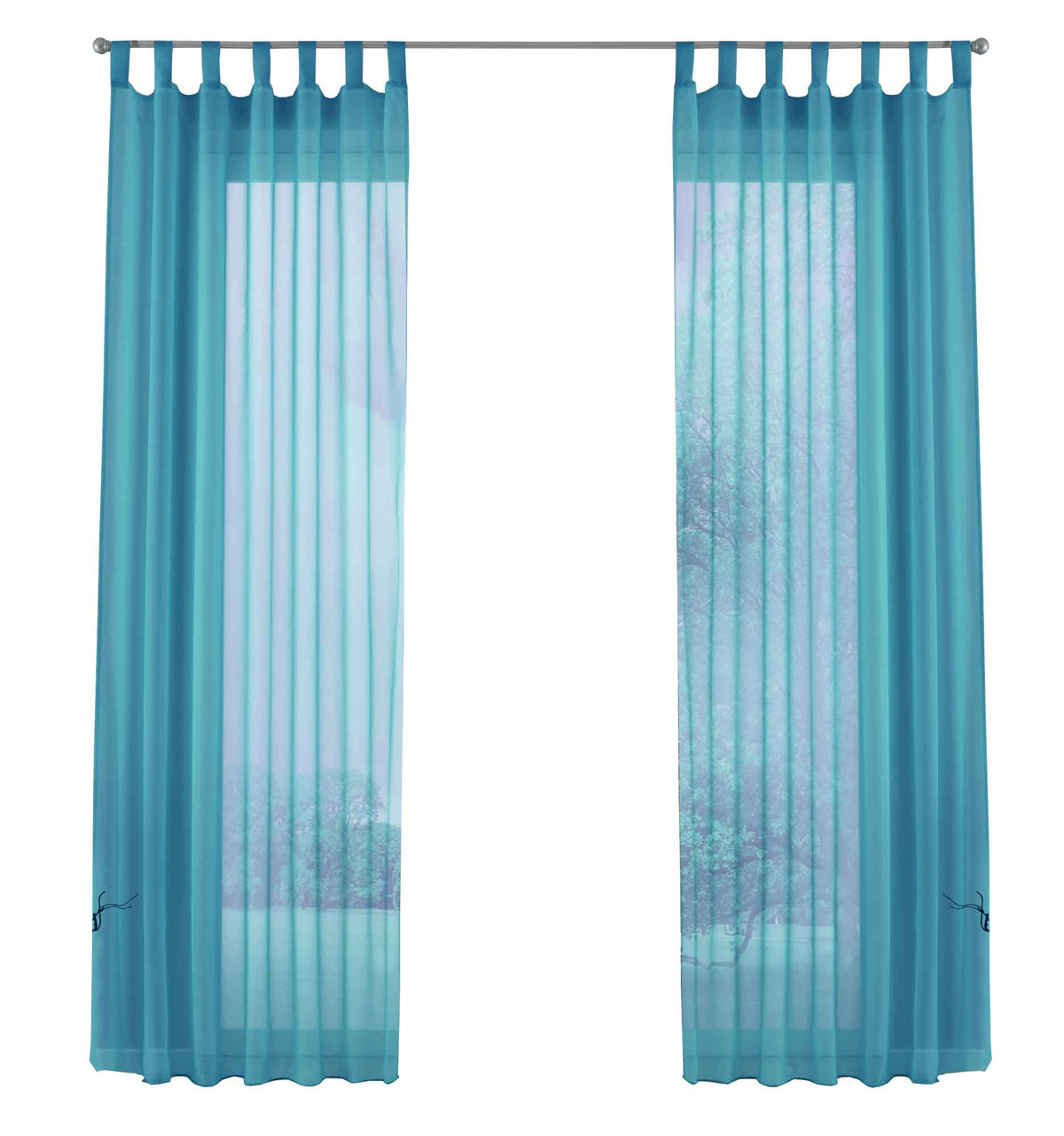 2er-Pack Gardinen Transparent Vorhang Set Wohnzimmer Voile Schlaufenschal mit Bleibandabschluß 61000CN Gardinen Set 61000CNblau-frei | girdainenbox.com