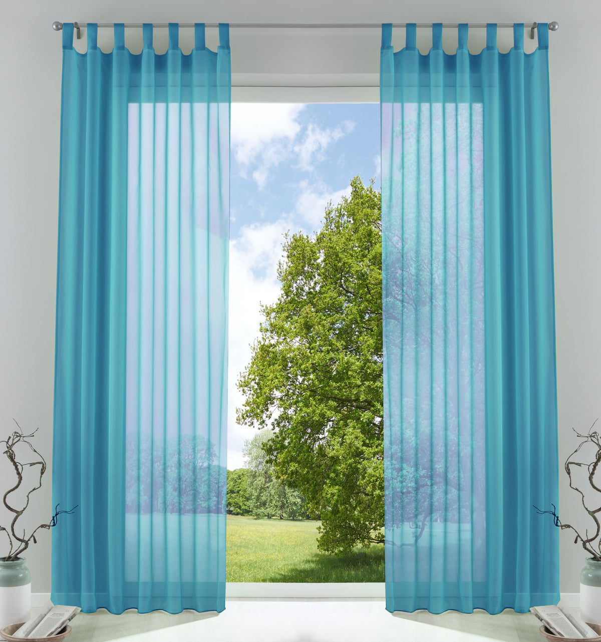 2er-Pack Gardinen Transparent Vorhang Set Wohnzimmer Voile Schlaufenschal mit Bleibandabschluß 61000CN Blau HxB 225x140 cm Gardinen Set 61000CNblau_41107e64-d0c0-49d7-88d0-caf7e6631adc | girdainenbox.com
