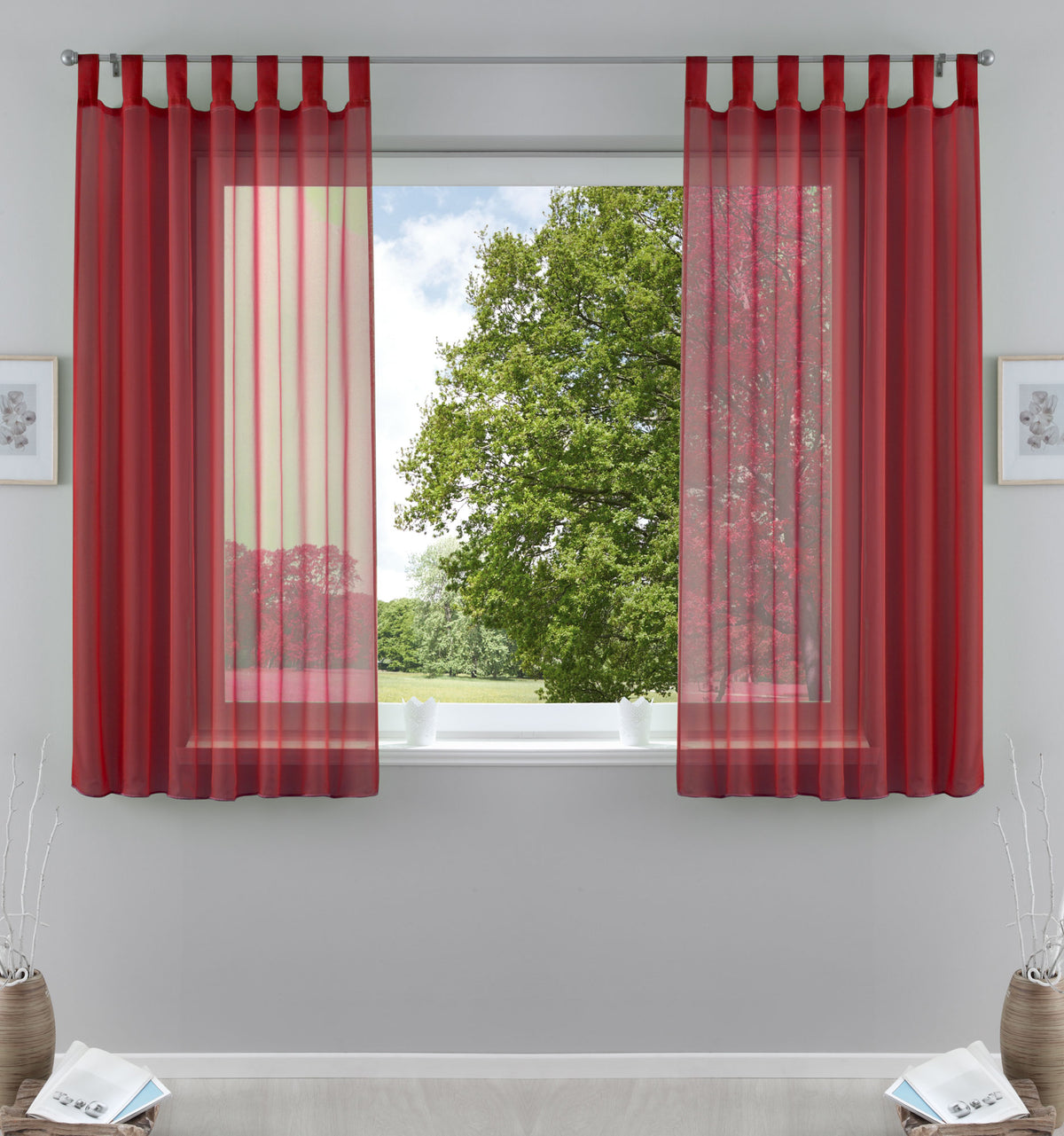 2er-Pack Gardinen Transparent Vorhang Set Wohnzimmer Voile Schlaufenschal mit Bleibandabschluß 61000CN Bordeaux HxB 175x140 cm Gardinen Set 61000CNbordeaux-175 | girdainenbox.com