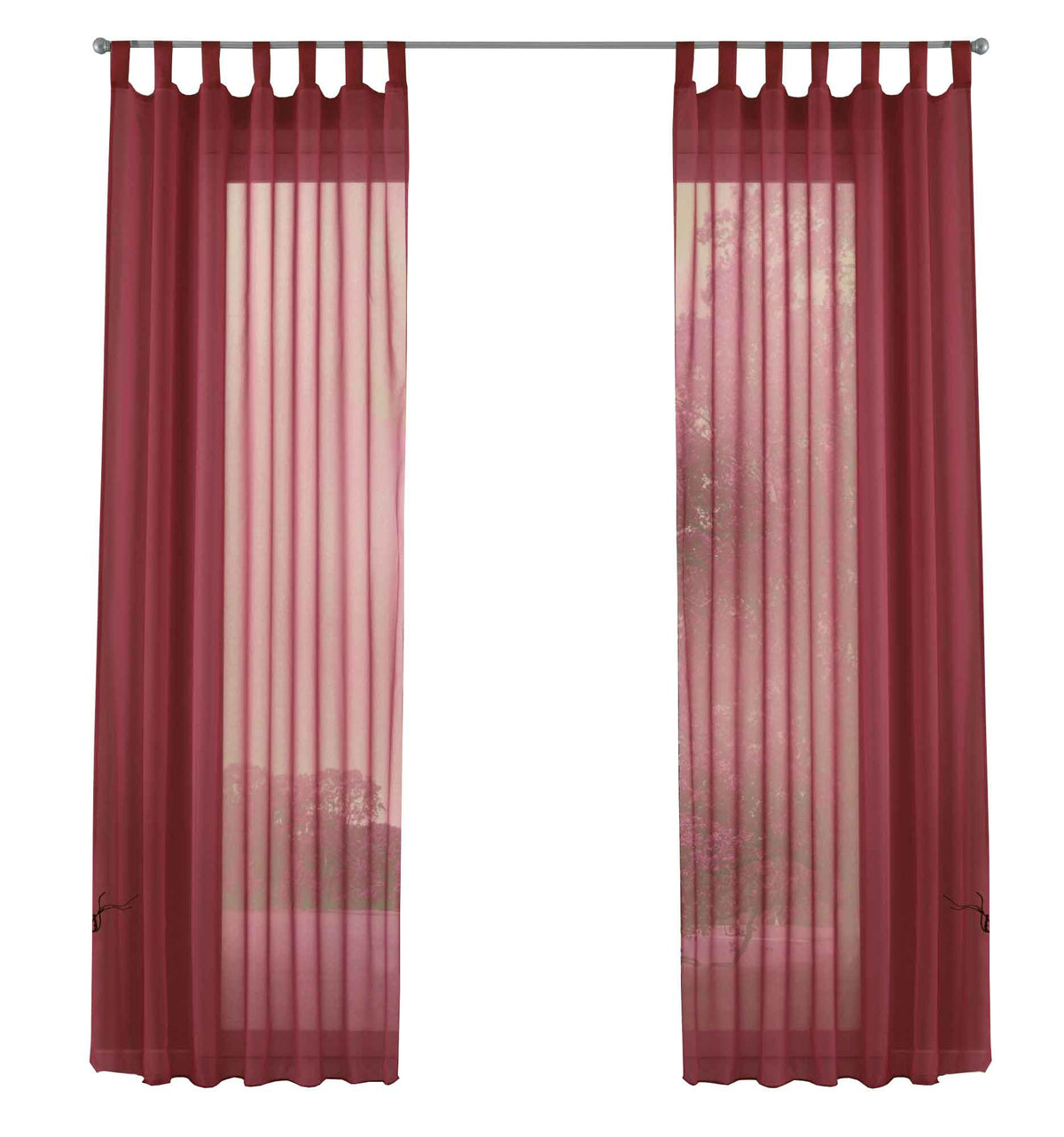 2er-Pack Gardinen Transparent Vorhang Set Wohnzimmer Voile Schlaufenschal mit Bleibandabschluß 61000CN Gardinen Set 61000CNbordeaux-frei | girdainenbox.com