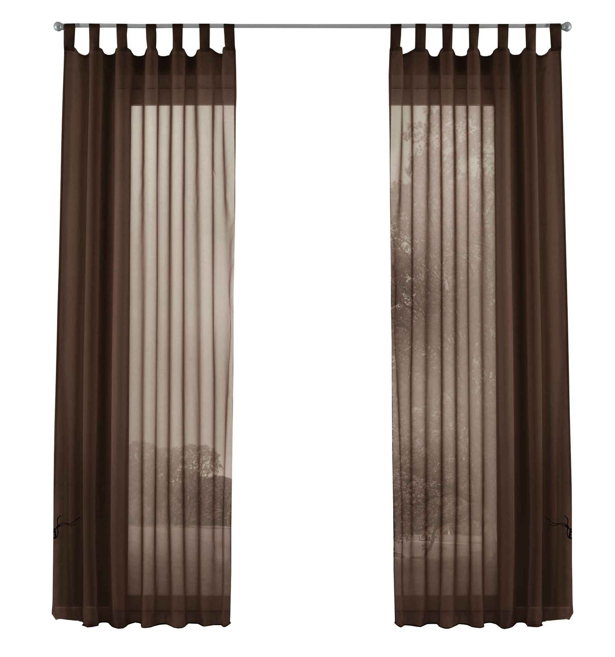 2er-Pack Gardinen Transparent Vorhang Set Wohnzimmer Voile Schlaufenschal mit Bleibandabschluß 61000CN Gardinen Set 61000CNbraun-frei | girdainenbox.com