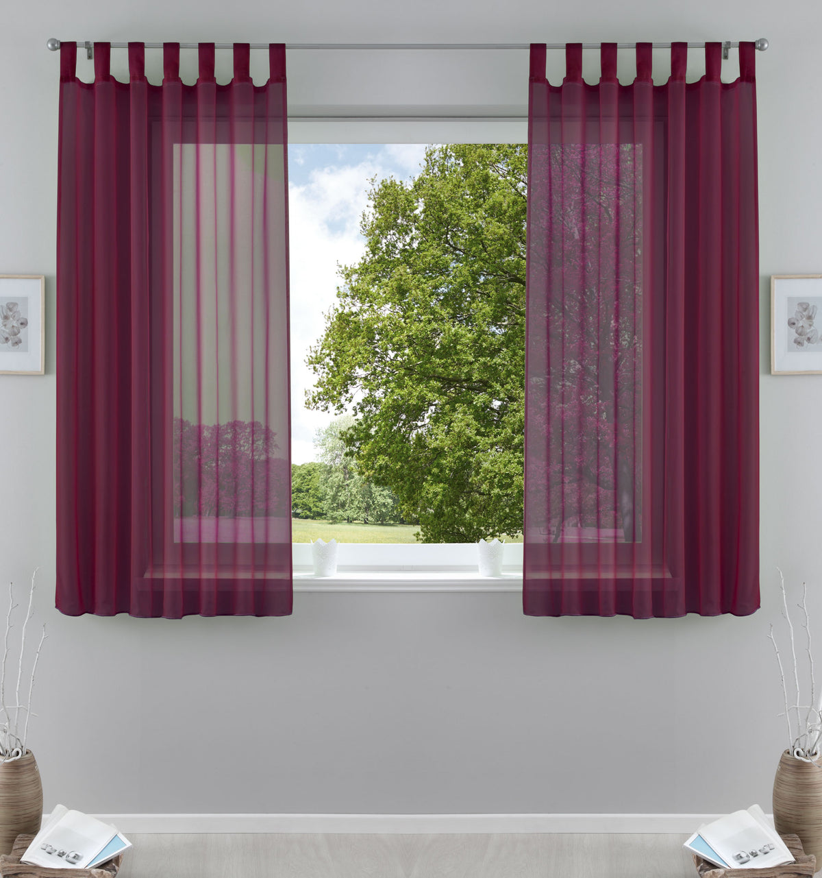 2er-Pack Gardinen Transparent Vorhang Set Wohnzimmer Voile Schlaufenschal mit Bleibandabschluß 61000CN Brombeere HxB 175x140 cm Gardinen Set 61000CNbrombeere-175 | girdainenbox.com