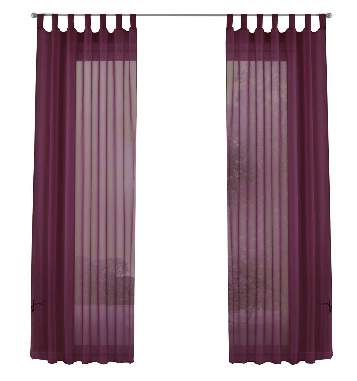 2er-Pack Gardinen Transparent Vorhang Set Wohnzimmer Voile Schlaufenschal mit Bleibandabschluß 61000CN Gardinen Set 61000CNbrombeere-frei_1 | girdainenbox.com