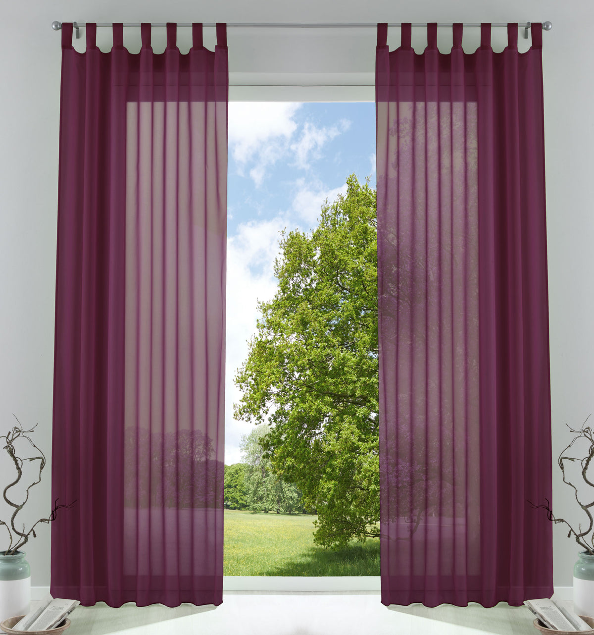 2er-Pack Gardinen Transparent Vorhang Set Wohnzimmer Voile Schlaufenschal mit Bleibandabschluß 61000CN Brombeere HxB 225x140 cm Gardinen Set 61000CNbrombeere_4f7340ea-8743-4994-a624-c54709daab9f | girdainenbox.com