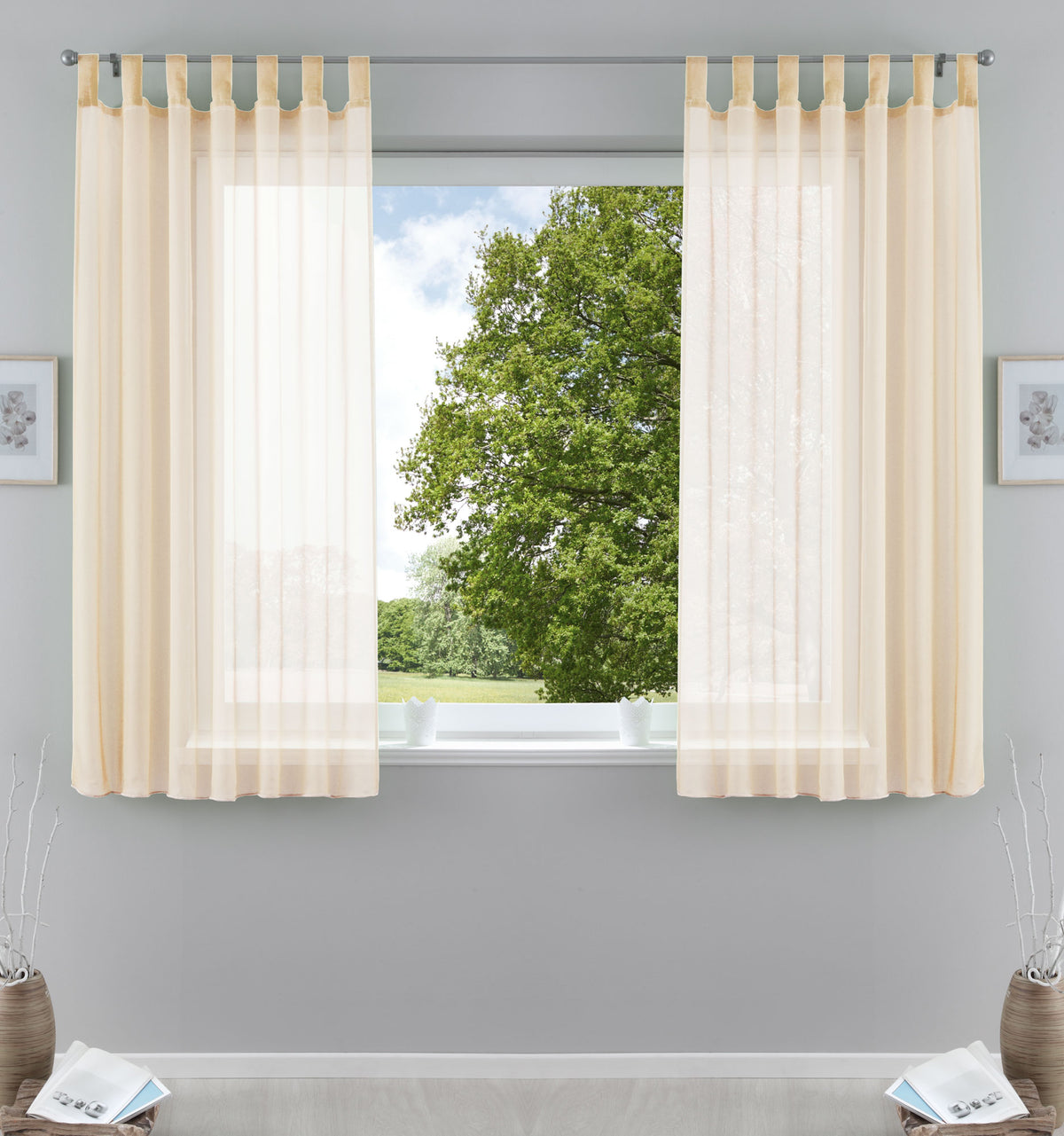 2er-Pack Gardinen Transparent Vorhang Set Wohnzimmer Voile Schlaufenschal mit Bleibandabschluß 61000CN Creme HxB 175x140 cm Gardinen Set 61000CNcreme-175 | girdainenbox.com