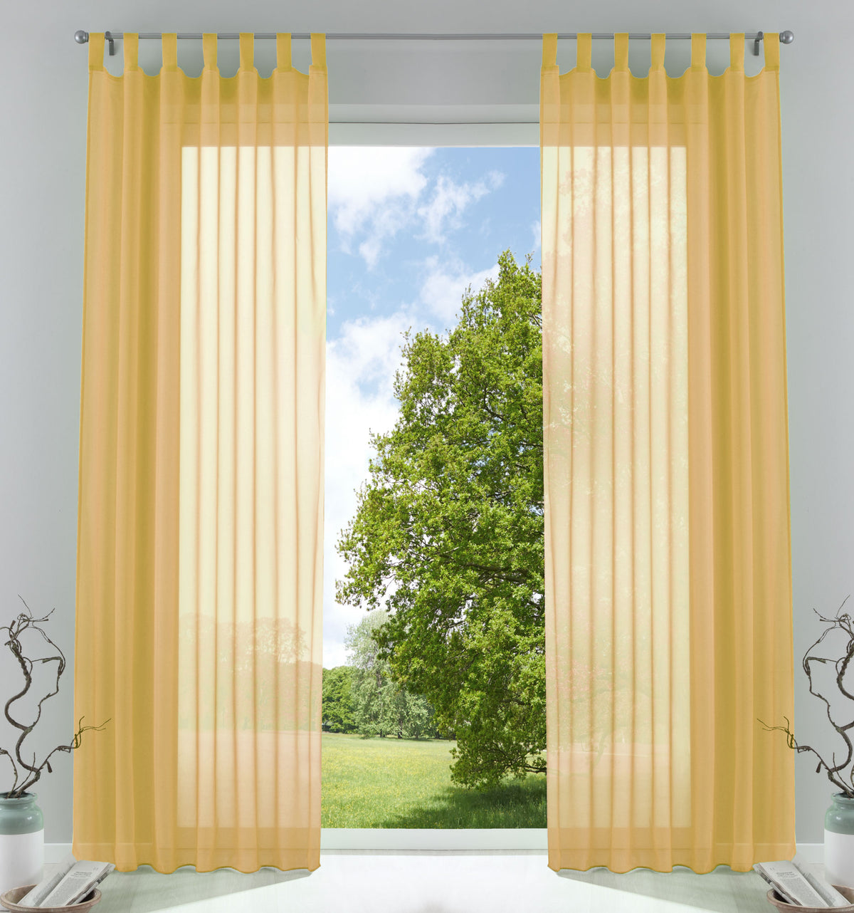 2er-Pack Gardinen Transparent Vorhang Set Wohnzimmer Voile Schlaufenschal mit Bleibandabschluß 61000CN Gelb HxB 225x140 cm Gardinen Set 61000CNgelb_dd4cf359-5b9a-401e-9db5-46cc6f384a3f | girdainenbox.com