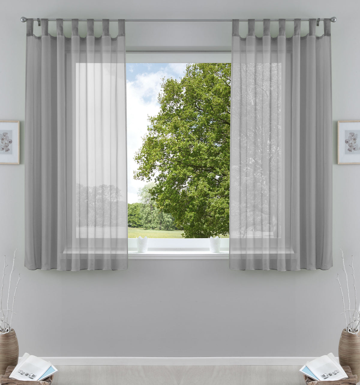 2er-Pack Gardinen Transparent Vorhang Set Wohnzimmer Voile Schlaufenschal mit Bleibandabschluß 61000CN Grau HxB 175x140 cm Gardinen Set 61000CNgrau-175 | girdainenbox.com