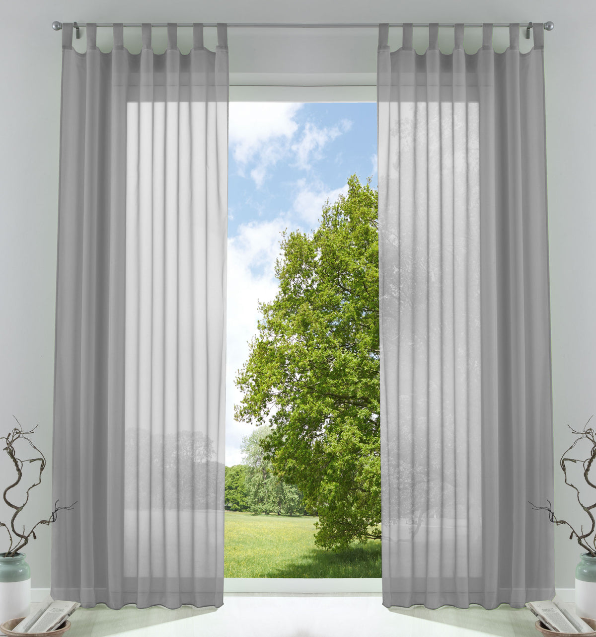 2er-Pack Gardinen Transparent Vorhang Set Wohnzimmer Voile Schlaufenschal mit Bleibandabschluß 61000CN Grau HxB 225x140 cm Gardinen Set 61000CNgrau_594cd312-ad7a-4e8e-b401-7d437875b0d2 | girdainenbox.com