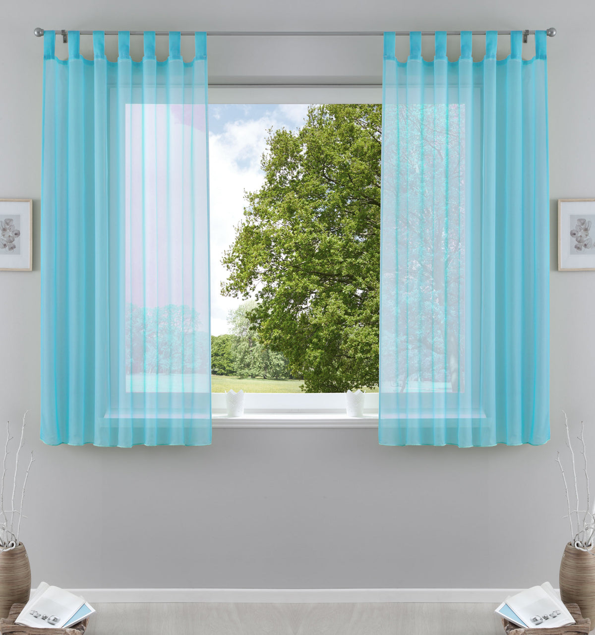 2er-Pack Gardinen Transparent Vorhang Set Wohnzimmer Voile Schlaufenschal mit Bleibandabschluß 61000CN Hellblau HxB 175x140 cm Gardinen Set 61000CNhellblau-175 | girdainenbox.com