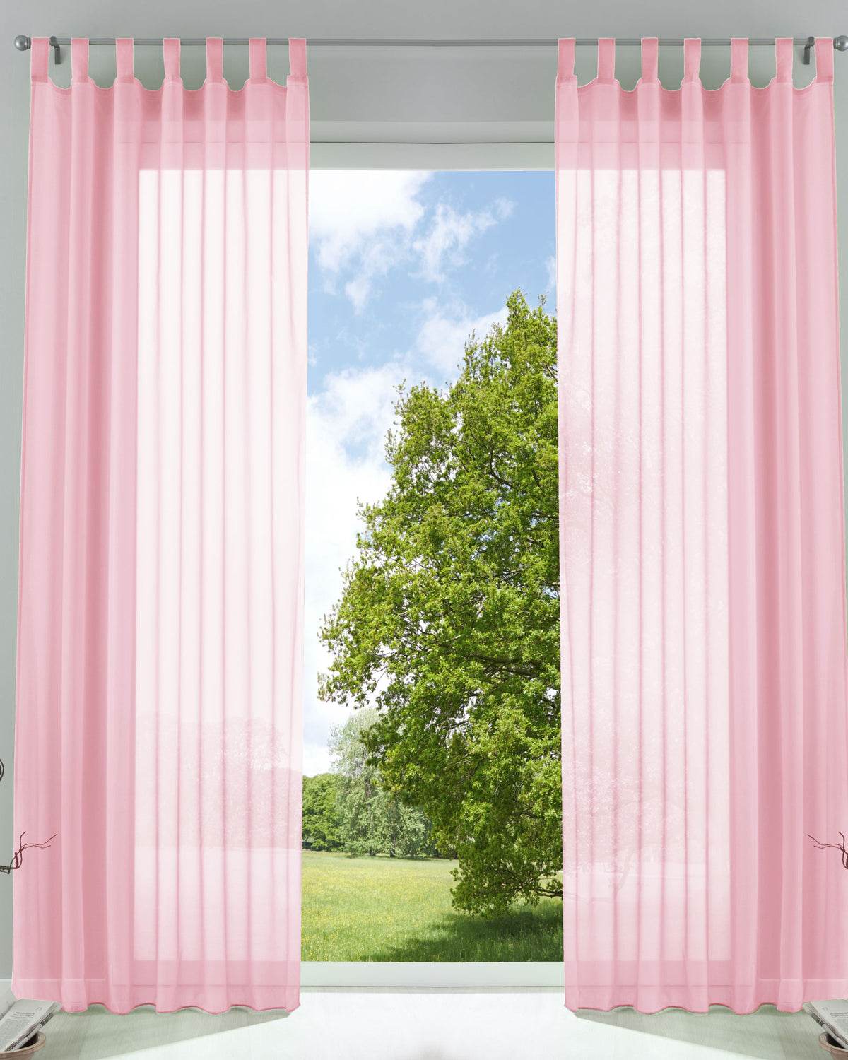 2er-Pack Gardinen Transparent Vorhang Set Wohnzimmer Voile Schlaufenschal mit Bleibandabschluß 61000CN Hellrosa HxB 245x140 cm Gardinen Set 61000CNhellrosa | girdainenbox.com