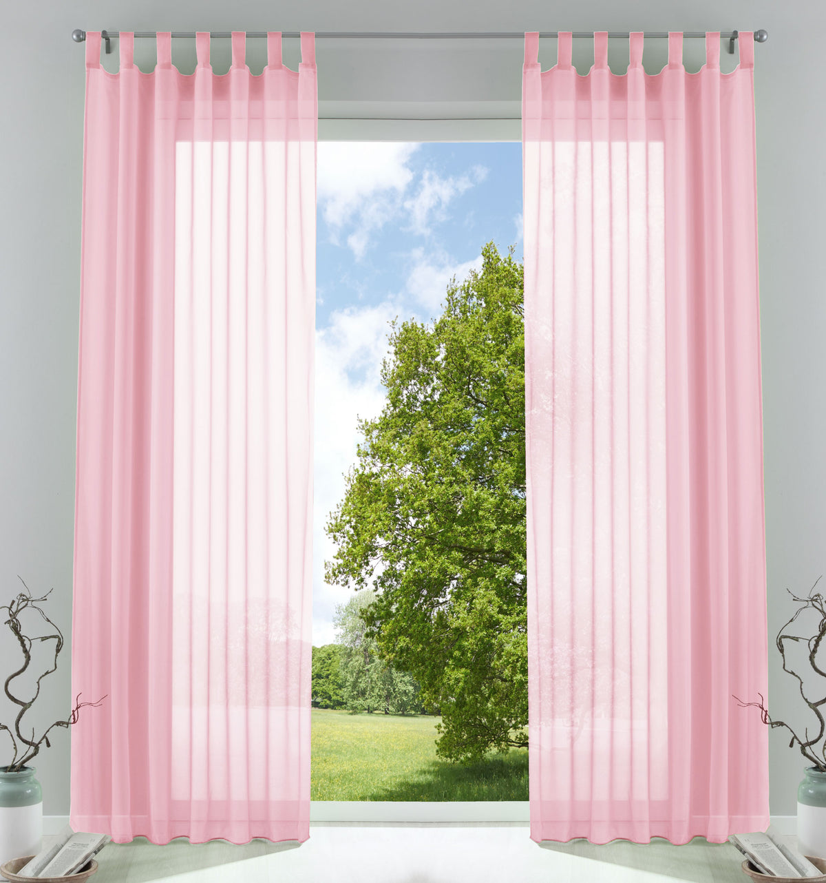 2er-Pack Gardinen Transparent Vorhang Set Wohnzimmer Voile Schlaufenschal mit Bleibandabschluß 61000CN Hellrosa HxB 245x140 cm Gardinen Set 61000CNhellrosa | girdainenbox.com