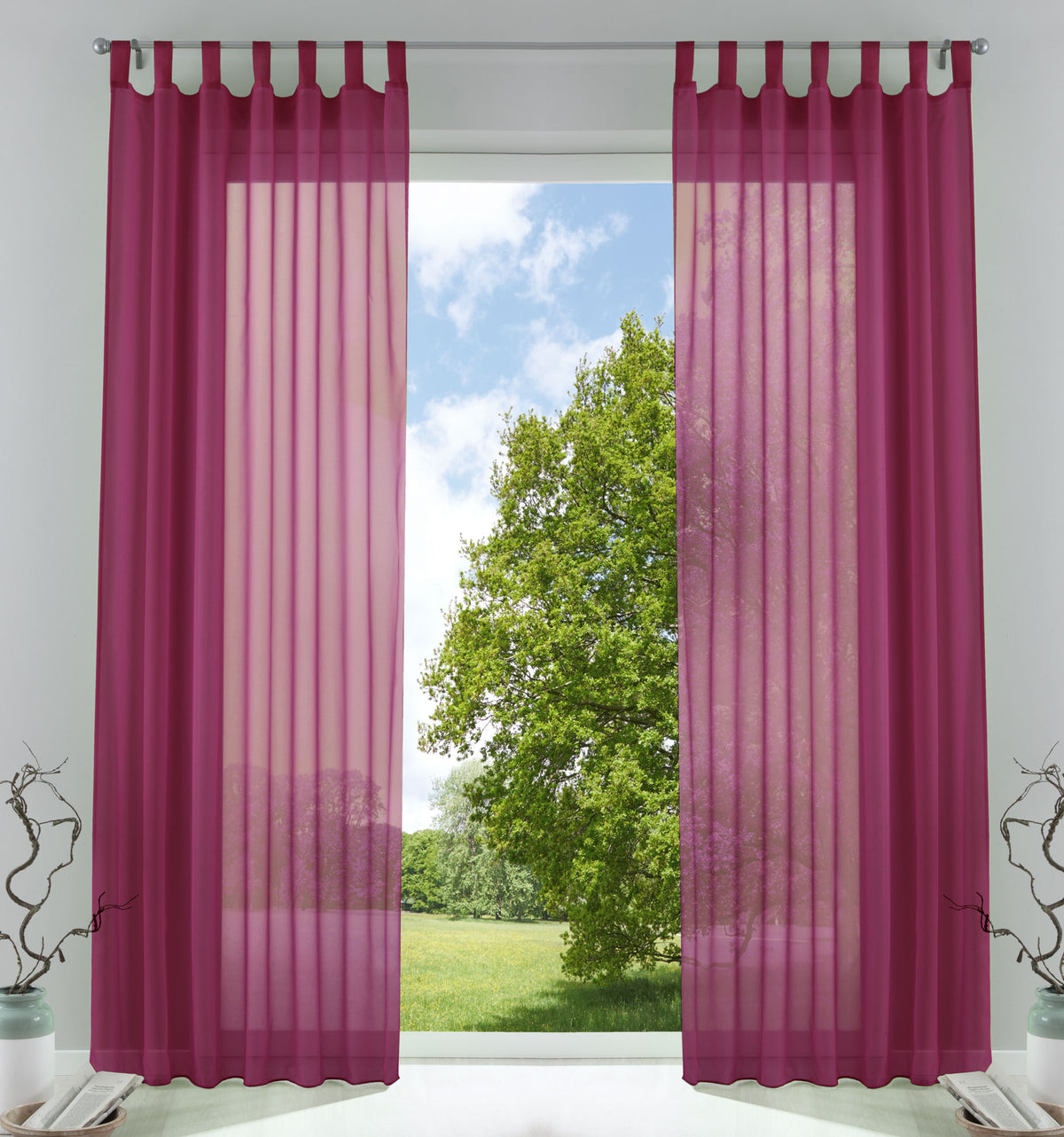 2er-Pack Gardinen Transparent Vorhang Set Wohnzimmer Voile Schlaufenschal mit Bleibandabschluß 61000CN Himbeere HxB 245x140 cm Gardinen Set 61000CNhimbeere | girdainenbox.com