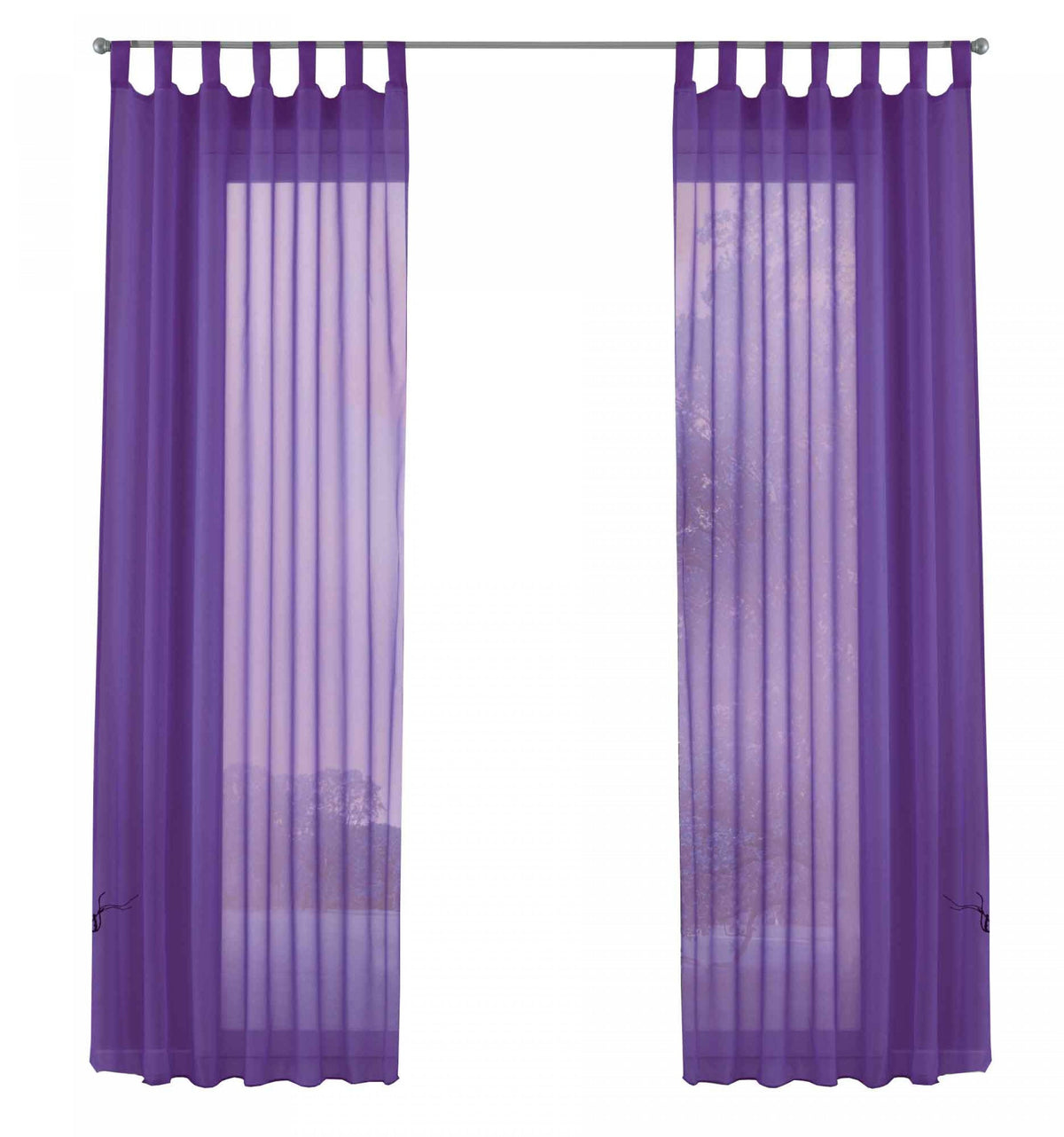 2er-Pack Gardinen Transparent Vorhang Set Wohnzimmer Voile Schlaufenschal mit Bleibandabschluß 61000CN Gardinen Set 61000CNlila-frei | girdainenbox.com