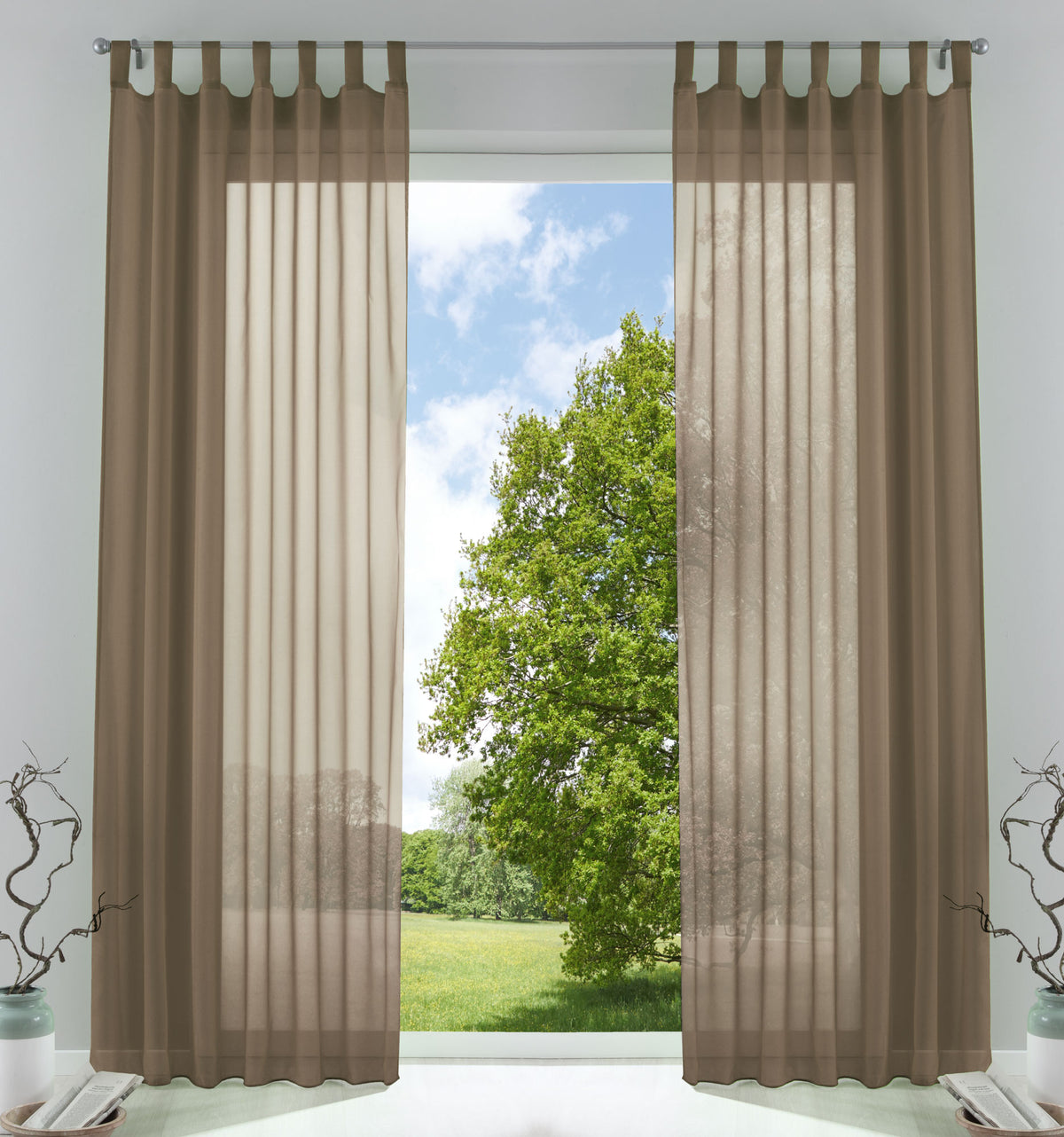 2er-Pack Gardinen Transparent Vorhang Set Wohnzimmer Voile Schlaufenschal mit Bleibandabschluß 61000CN Nougat HxB 225x140 cm Gardinen Set 61000CNnougat_78951f77-0f63-49ea-902e-658fb0b6e69f | girdainenbox.com
