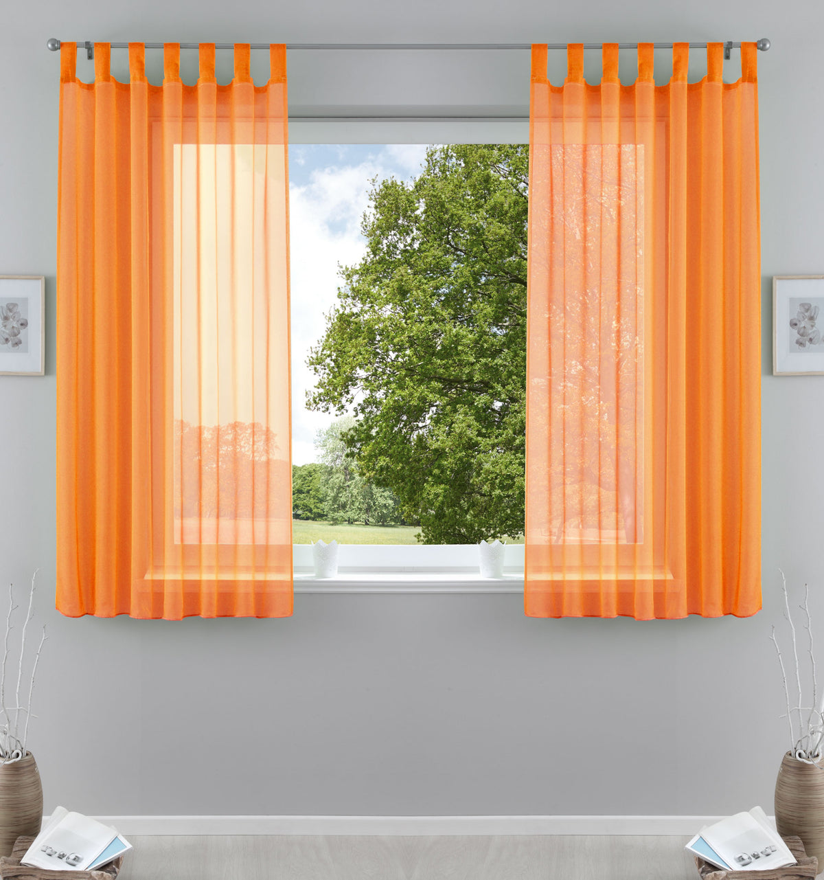 2er-Pack Gardinen Transparent Vorhang Set Wohnzimmer Voile Schlaufenschal mit Bleibandabschluß 61000CN Orange HxB 175x140 cm Gardinen Set 61000CNorange-175 | girdainenbox.com