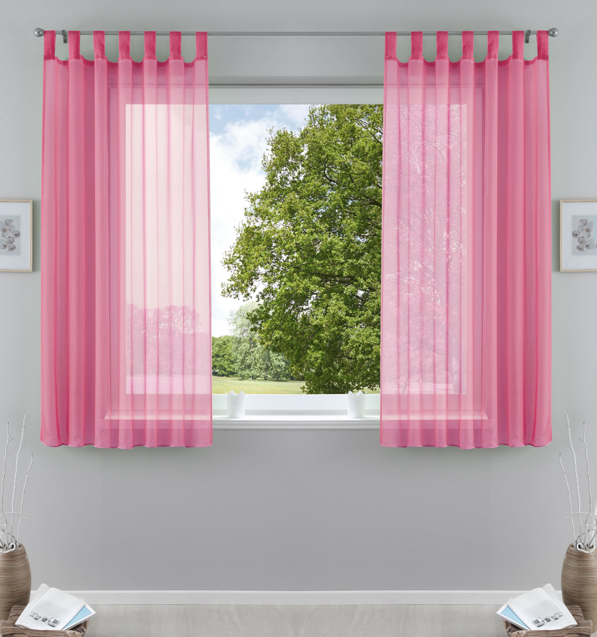 2er-Pack Gardinen Transparent Vorhang Set Wohnzimmer Voile Schlaufenschal mit Bleibandabschluß 61000CN Rosa HxB 175x140 cm Gardinen Set 61000CNrosa-175 | girdainenbox.com