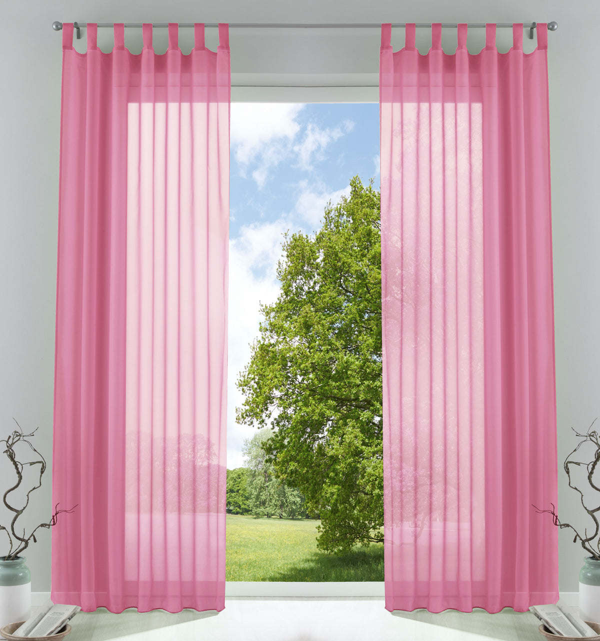 2er-Pack Gardinen Transparent Vorhang Set Wohnzimmer Voile Schlaufenschal mit Bleibandabschluß 61000CN Rosa HxB 245x140 cm Gardinen Set 61000CNrosa | girdainenbox.com