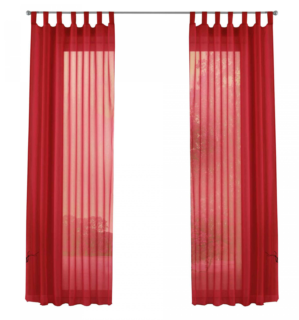 2er-Pack Gardinen Transparent Vorhang Set Wohnzimmer Voile Schlaufenschal mit Bleibandabschluß 61000CN Gardinen Set 61000CNrot-frei | girdainenbox.com