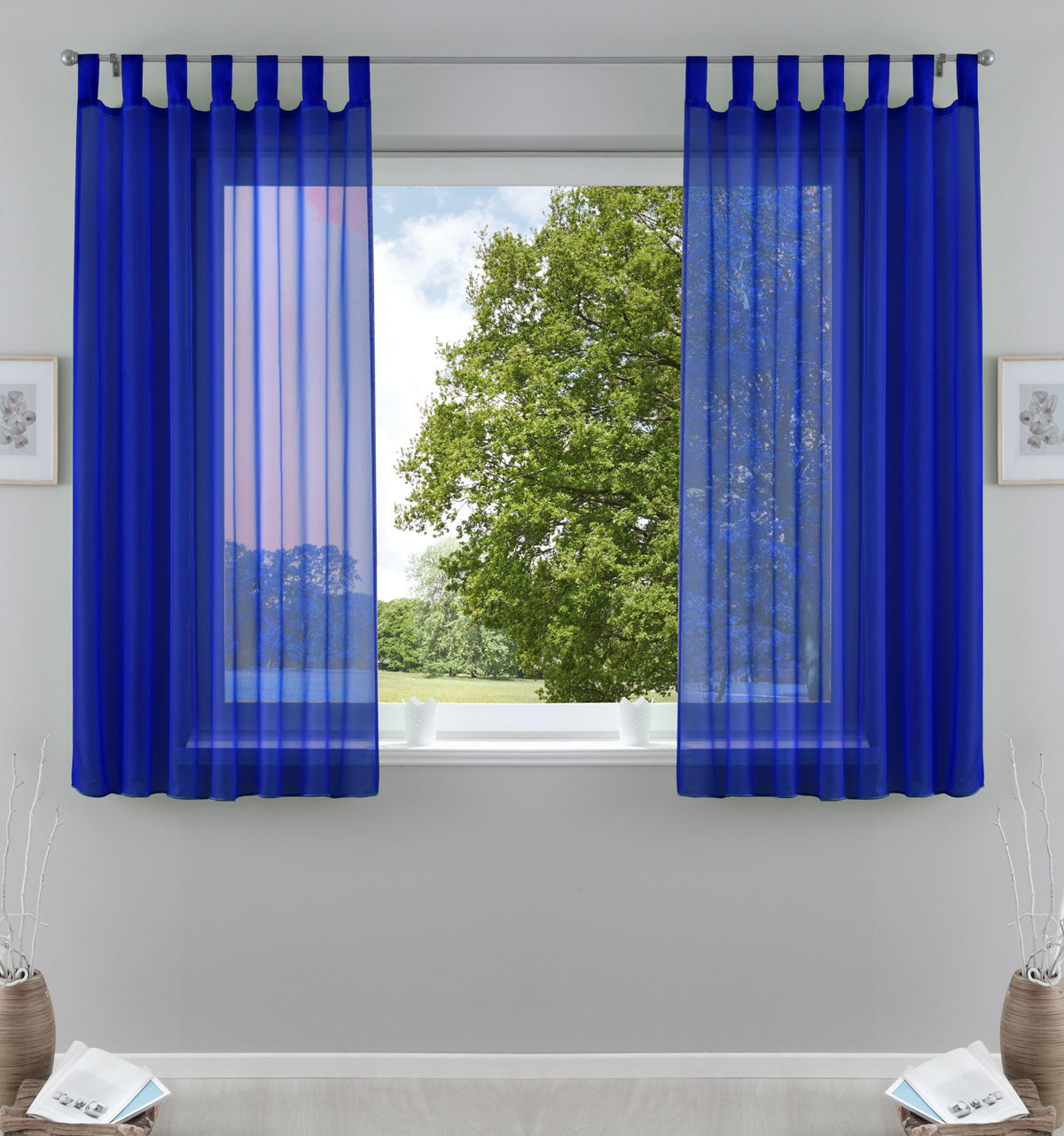 2er-Pack Gardinen Transparent Vorhang Set Wohnzimmer Voile Schlaufenschal mit Bleibandabschluß 61000CN Royalblau HxB 175x140 cm Gardinen Set 61000CNroyalblau-175 | girdainenbox.com