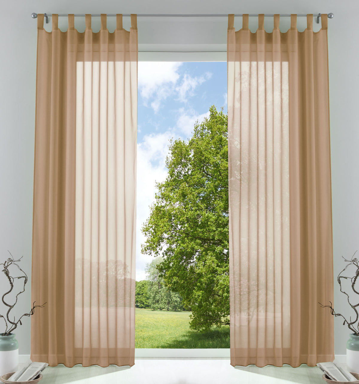 2er-Pack Gardinen Transparent Vorhang Set Wohnzimmer Voile Schlaufenschal mit Bleibandabschluß 61000CN Sand HxB 225x140 cm Gardinen Set 61000CNsand_9f1b6b14-9f11-4669-a008-868c8a688ebf | girdainenbox.com