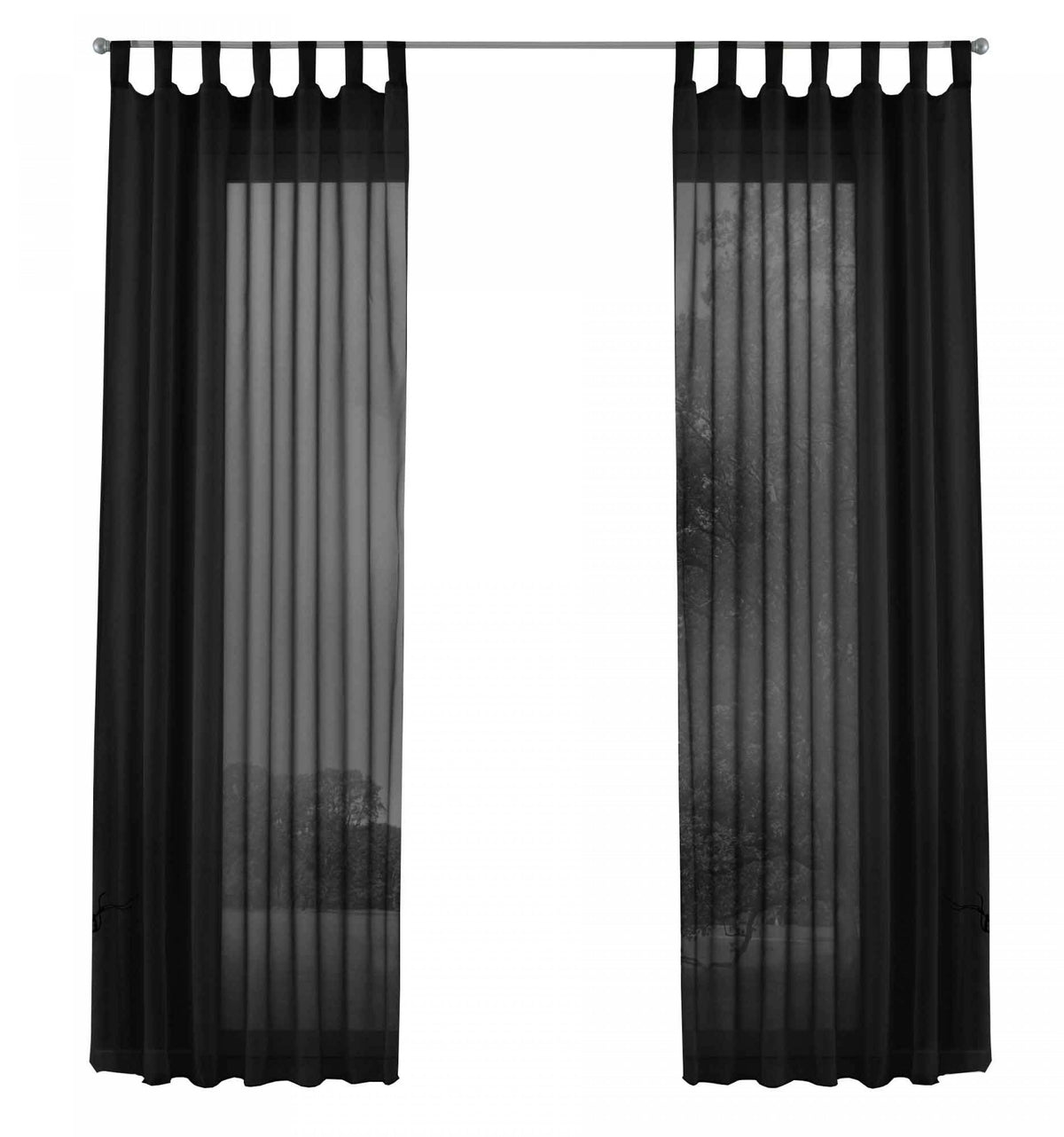 2er-Pack Gardinen Transparent Vorhang Set Wohnzimmer Voile Schlaufenschal mit Bleibandabschluß 61000CN Gardinen Set 61000CNschwarz-frei | girdainenbox.com